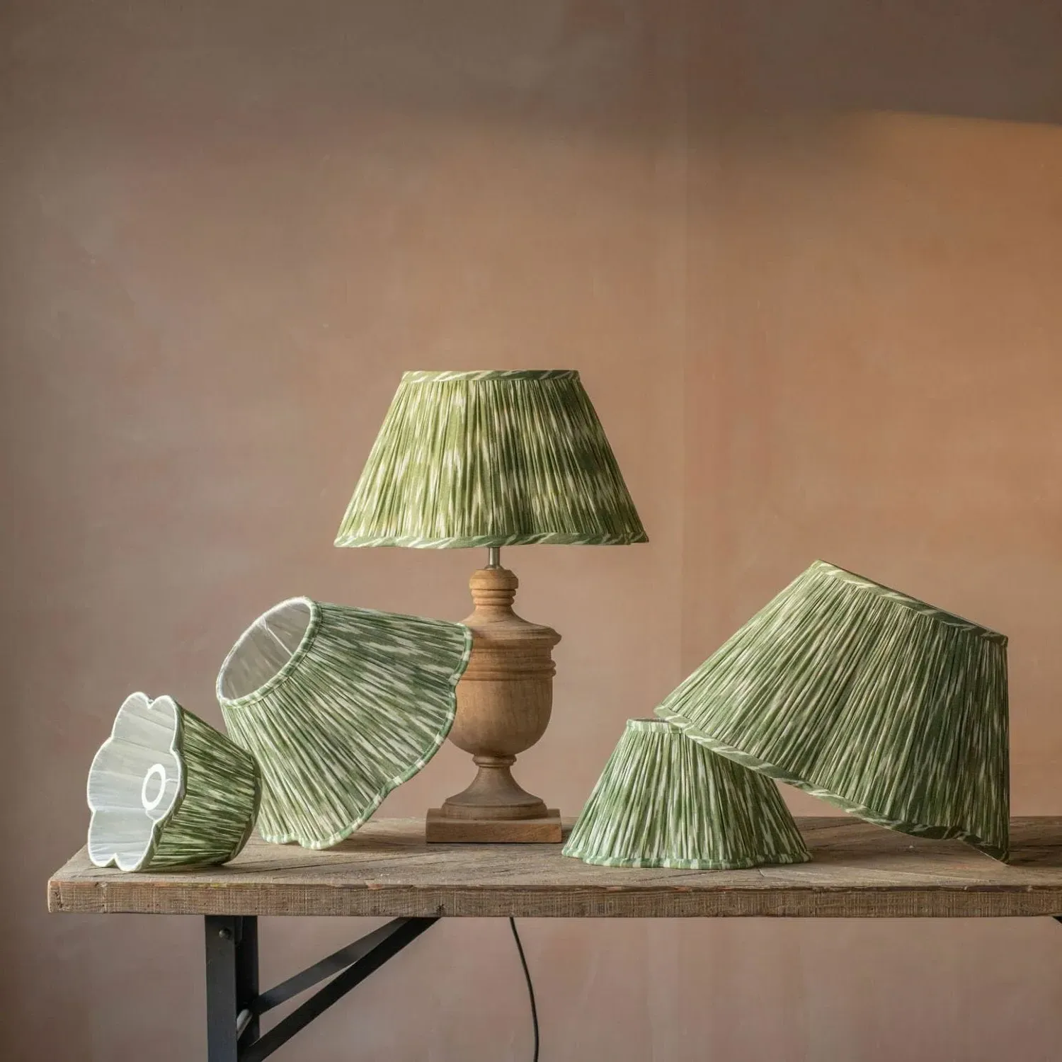 Scalloped 18 inch Empire Lampshade - Olive, Ikat Linen