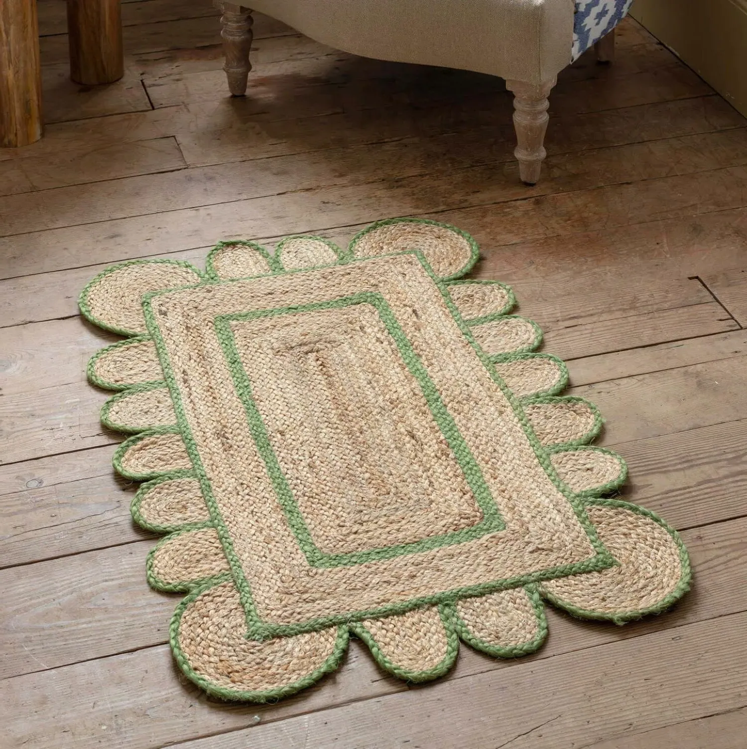 Scalloped Jute Rug - Green
