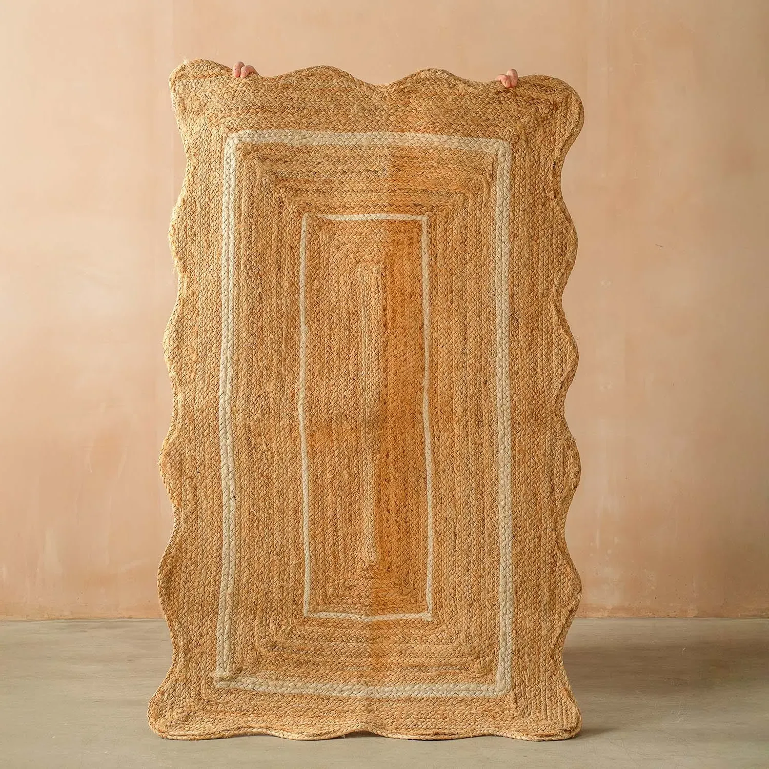 Scalloped Jute Rug - Natural, White