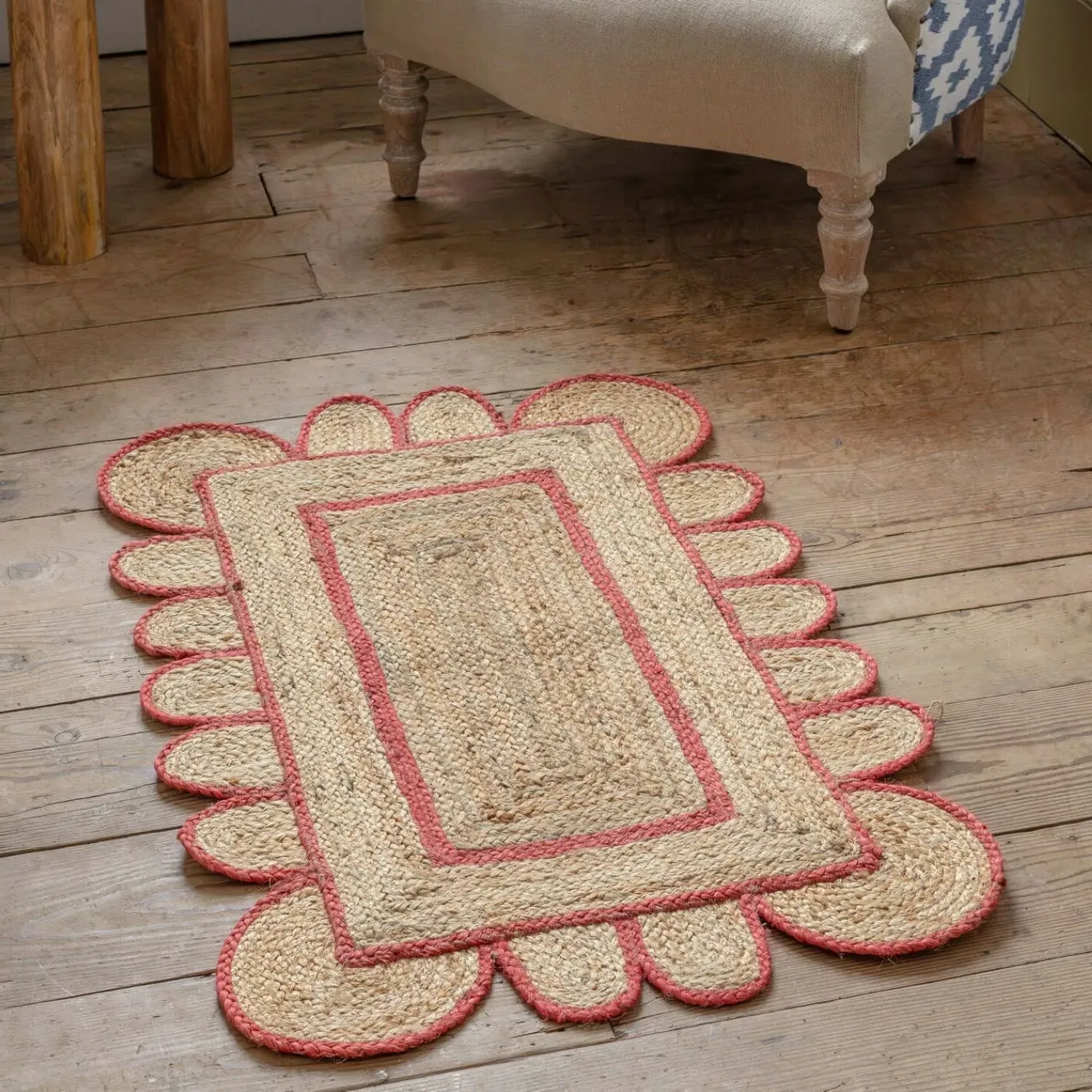 Scalloped Jute Rug - Pink
