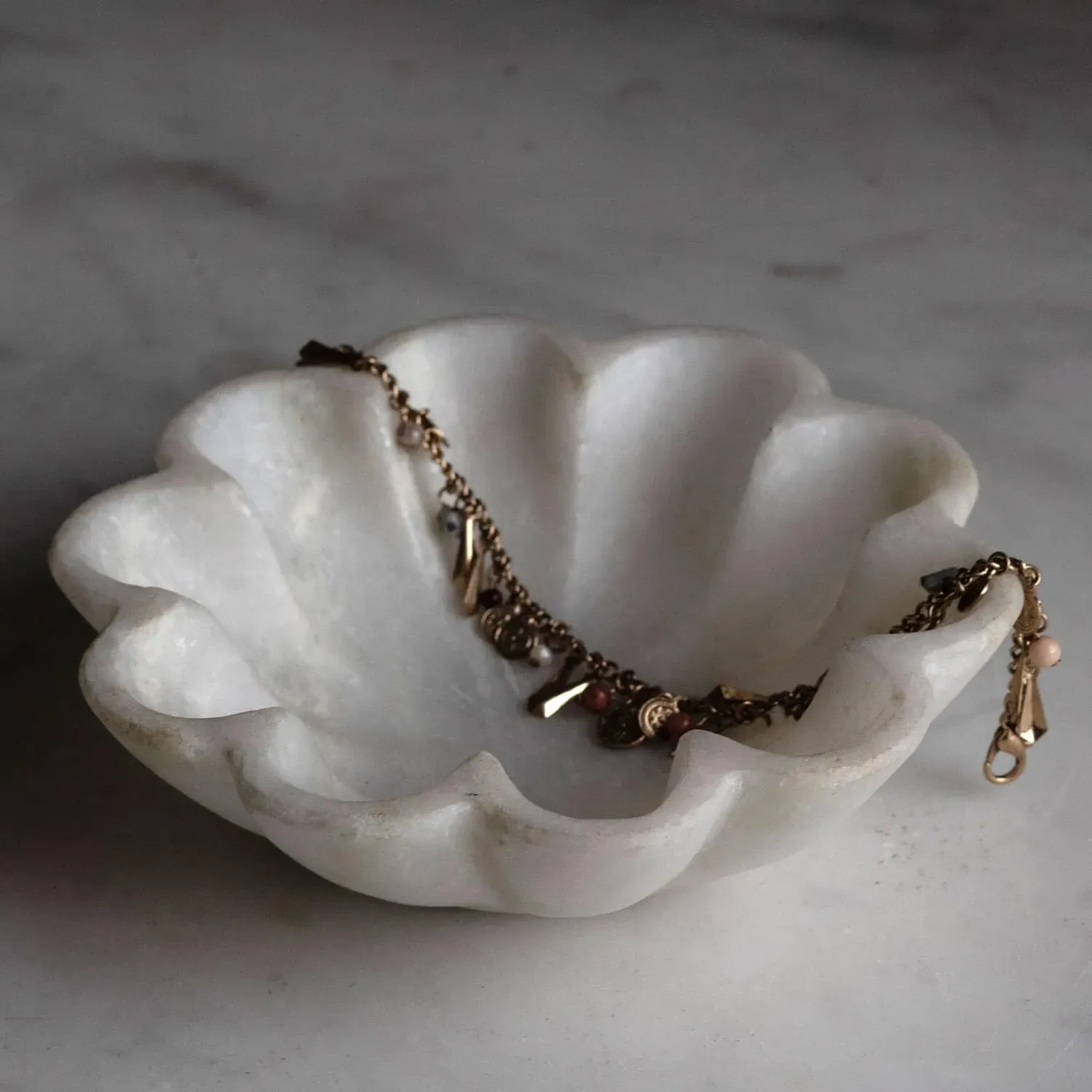 Scalloped Marble Trinket Dish - Ivory image