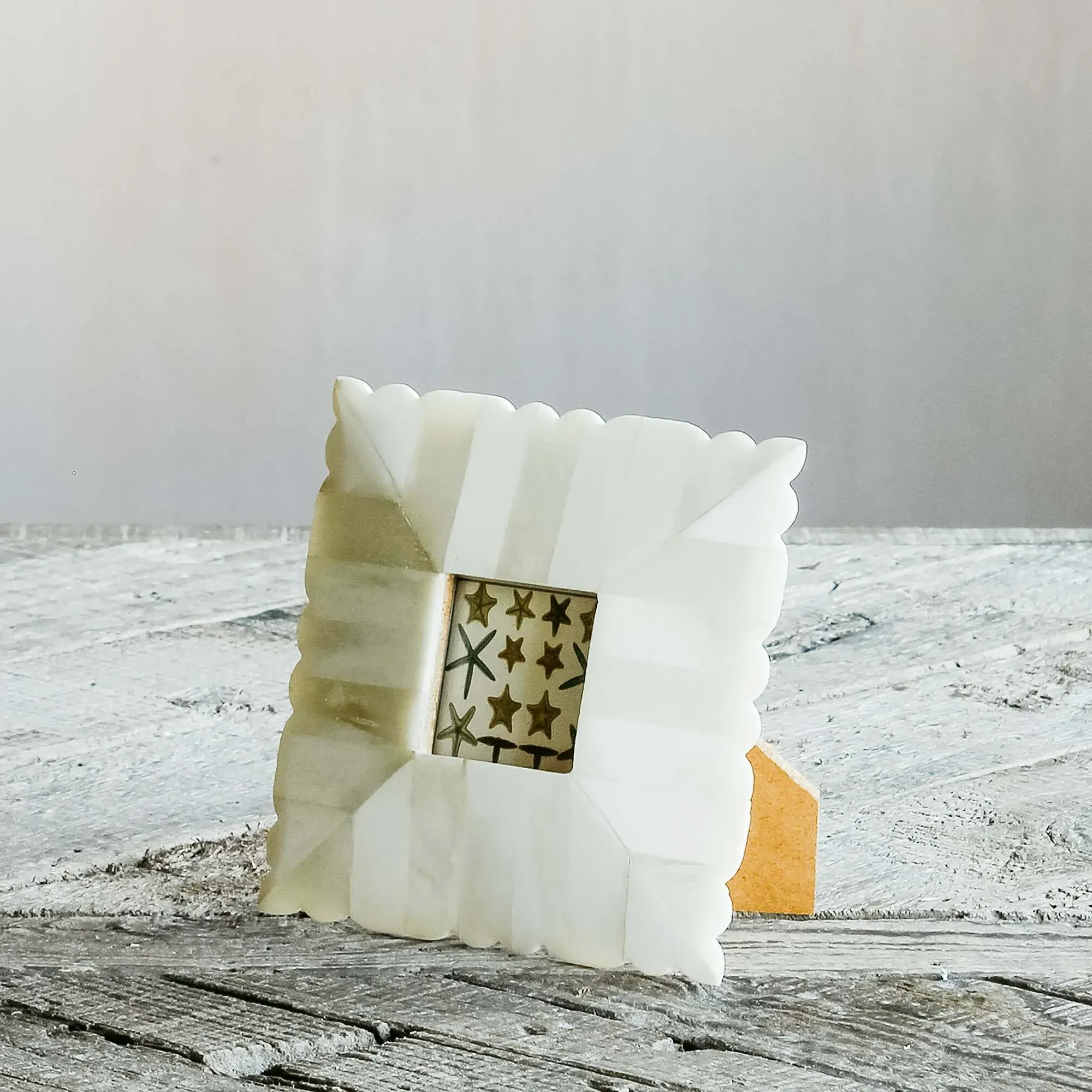 Scalloped Square Photo Frame - White, Bone image