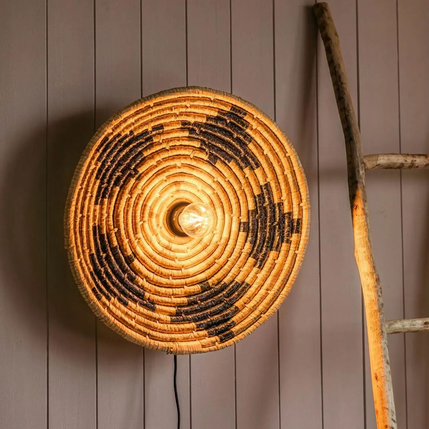 Seagrass Dish Wall Light - Black, Cream