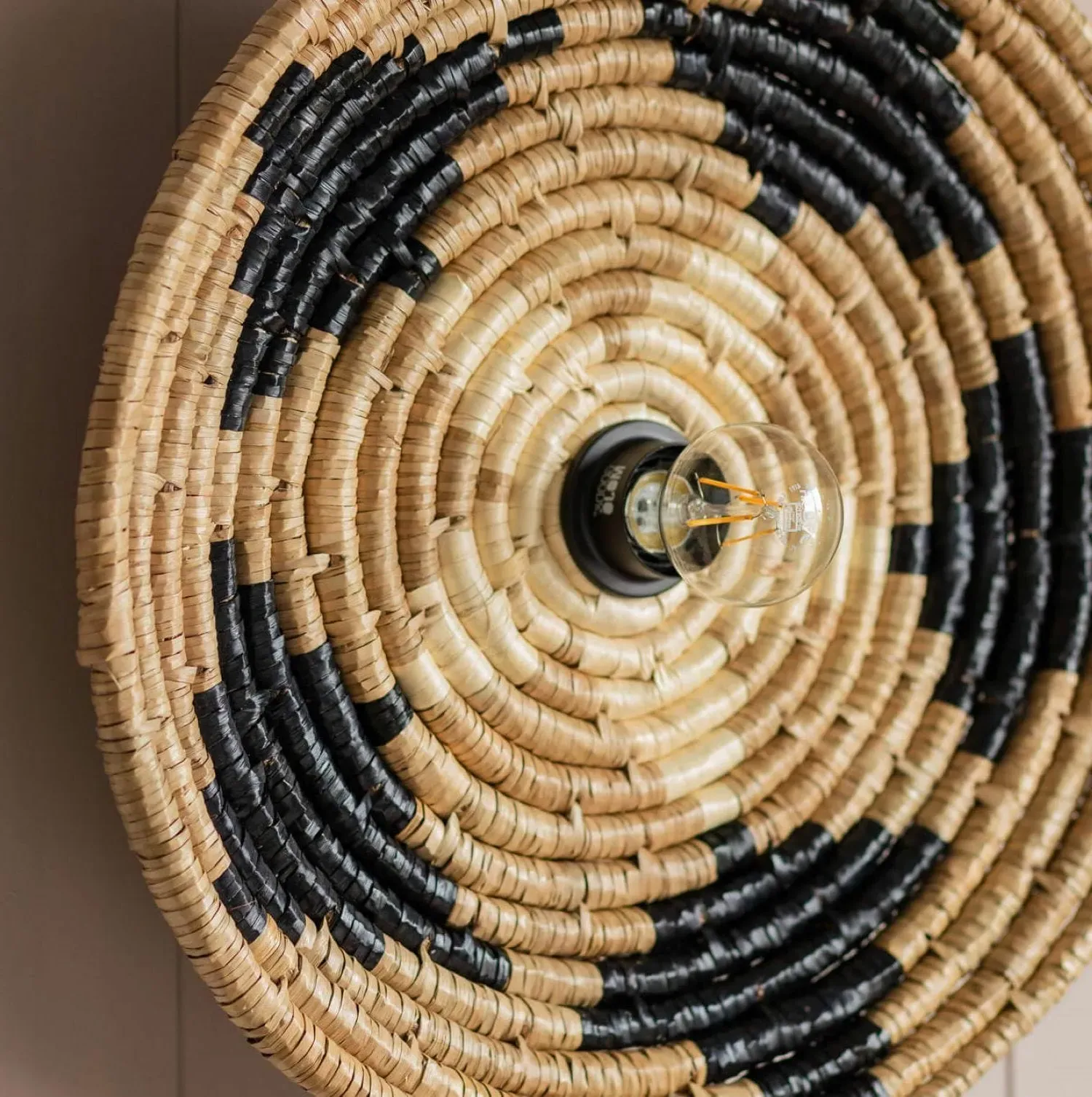 Seagrass Dish Wall Light - Black, Cream