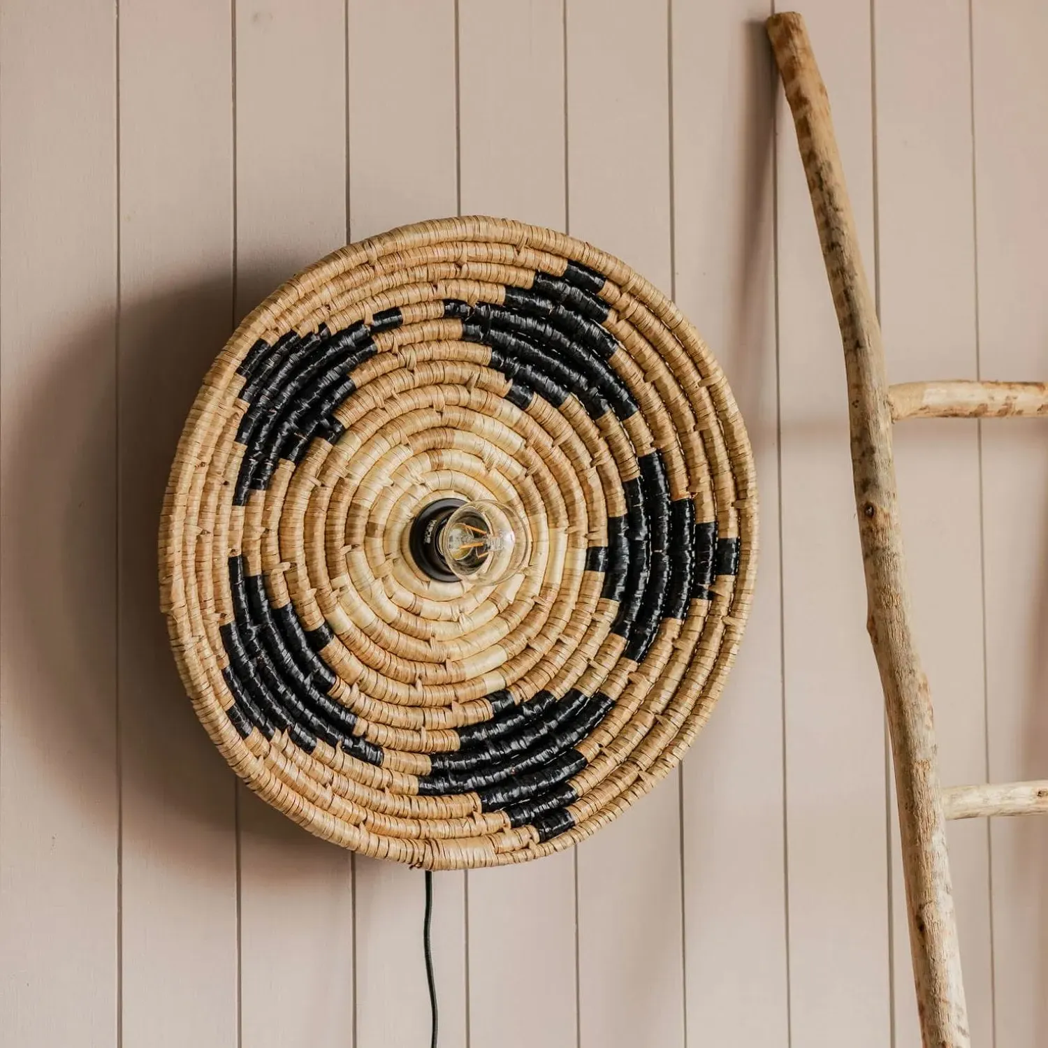 Seagrass Dish Wall Light - Black, Cream