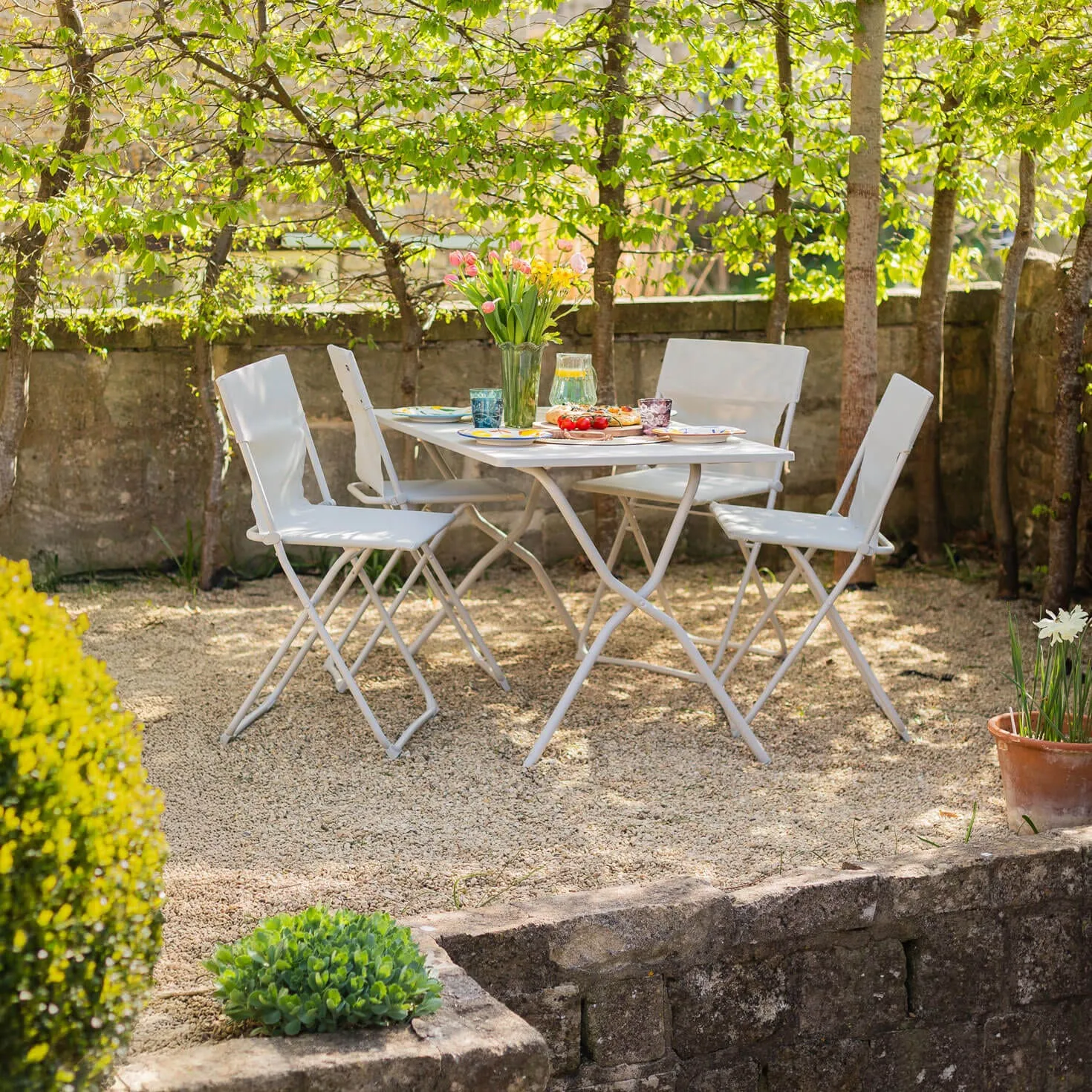 Seigle Rectangular Balcony Table and Four Chairs Set - White