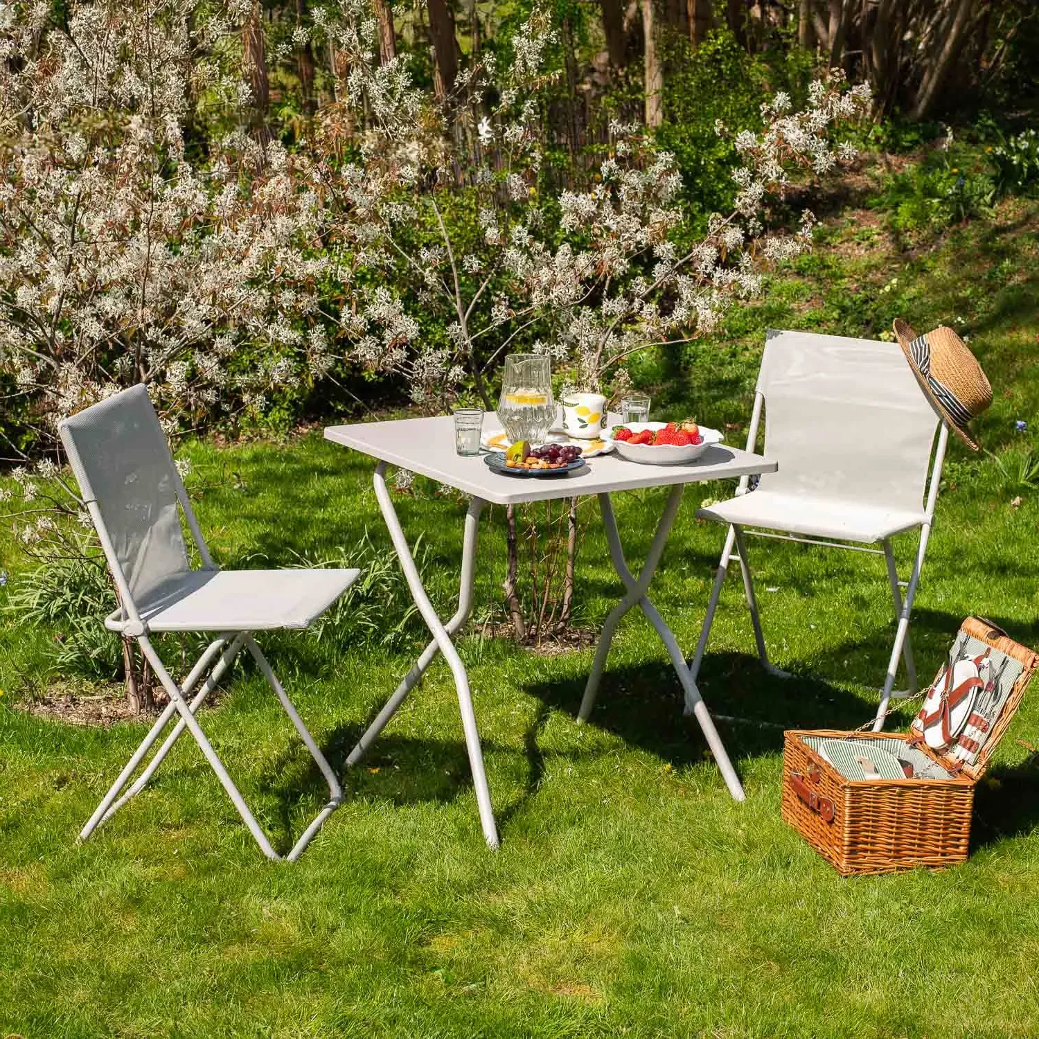 Seigle Square Balcony Table and Two Chairs Set - White