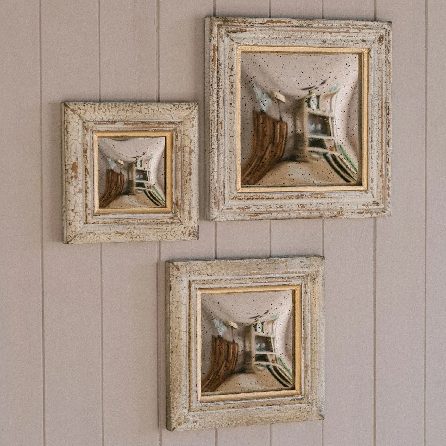 Set of 3 Square Convex Wall Mirrors - Mango Wood