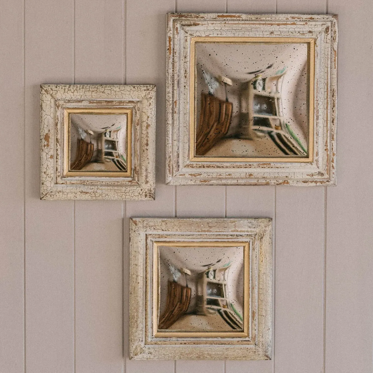 Set of 3 Square Convex Wall Mirrors - Mango Wood image