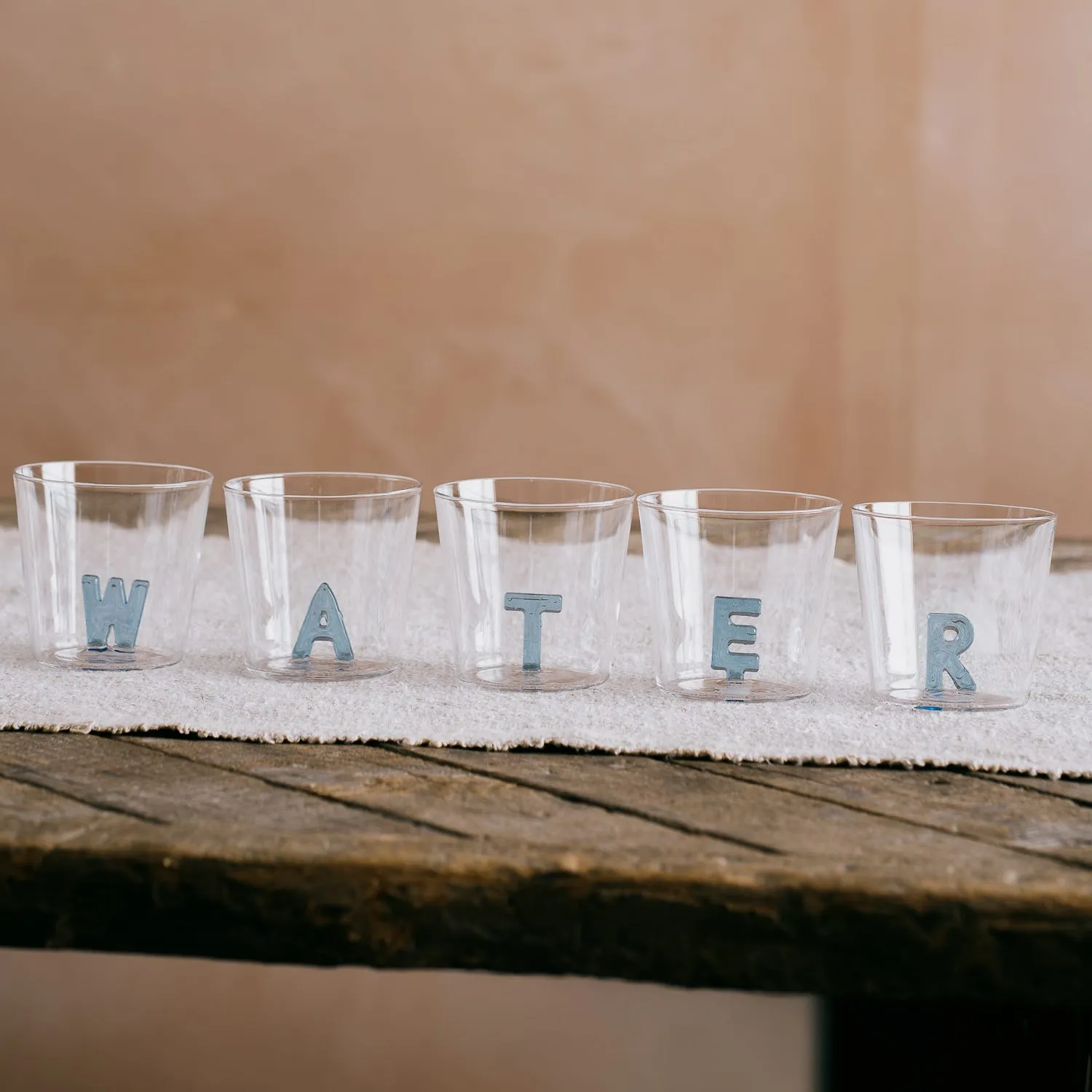 Set of Five Blue Water Glasses - Clear Glass