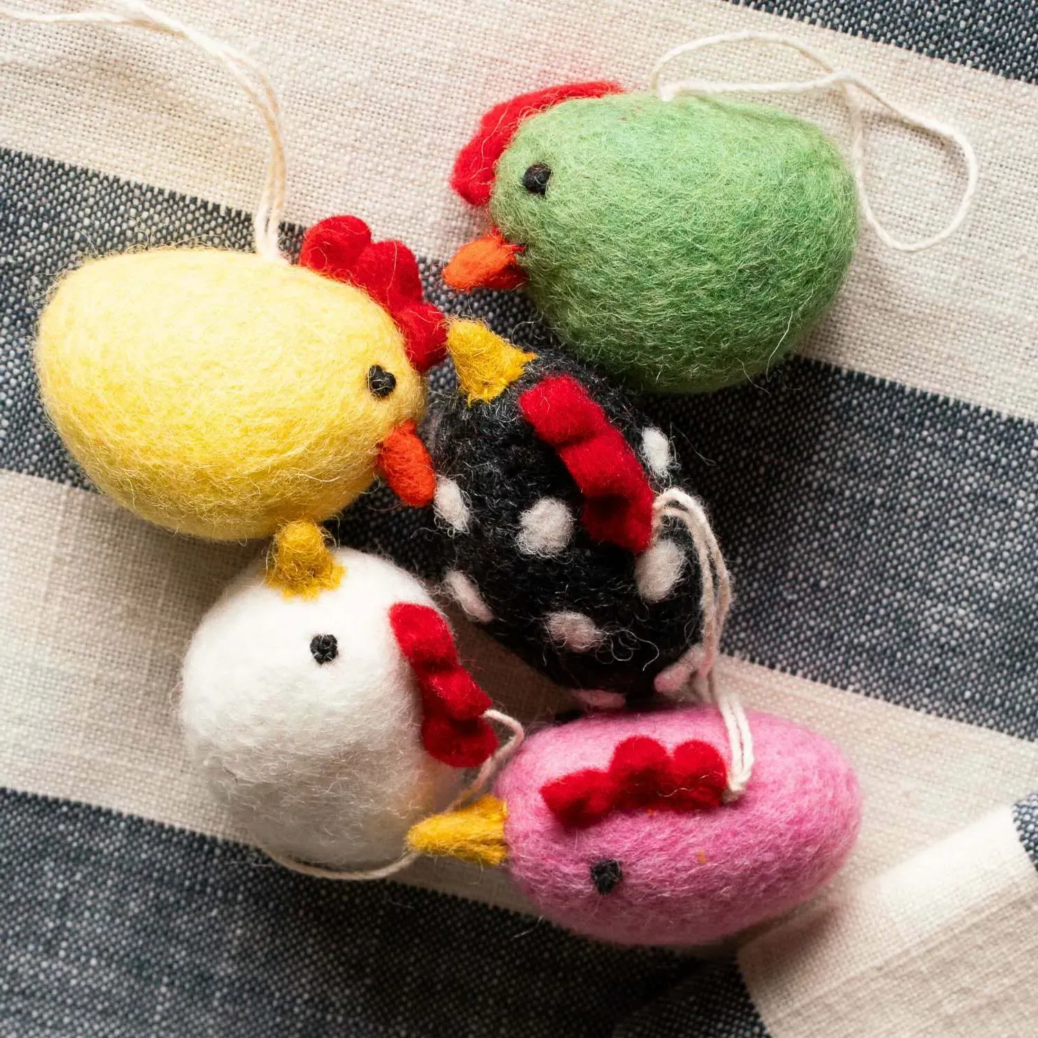 Set of Five Chick Hanging Decorations - Wool