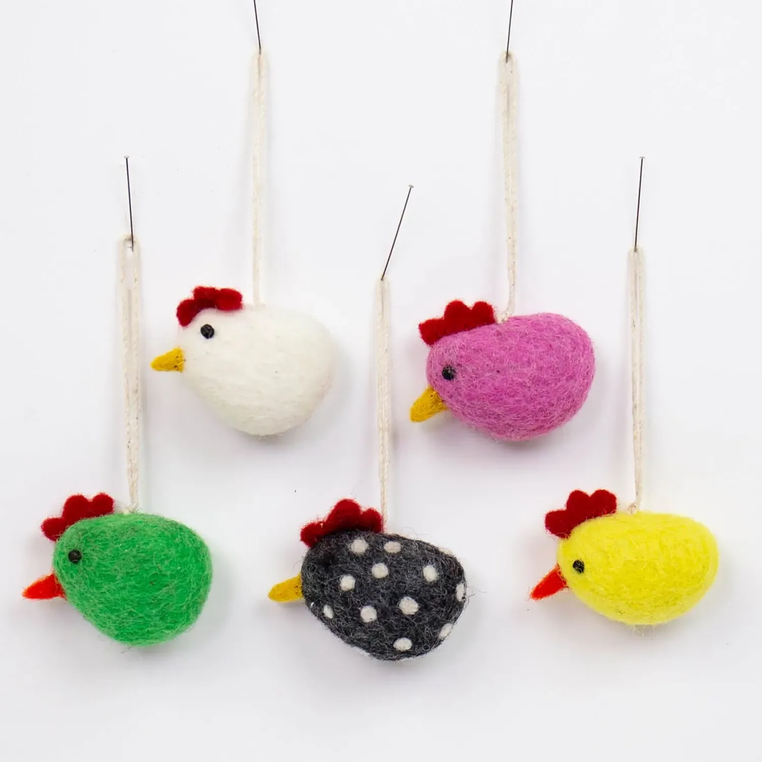 Set of Five Chick Hanging Decorations - Wool