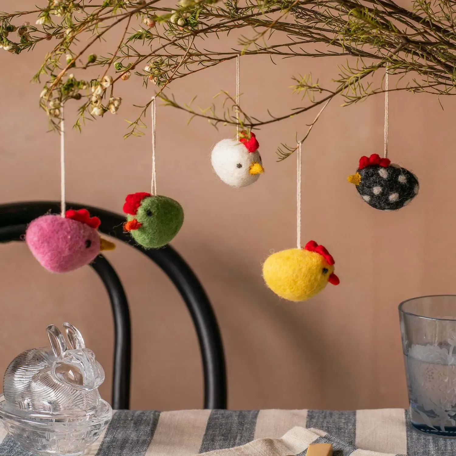 Set of Five Chick Hanging Decorations - Wool