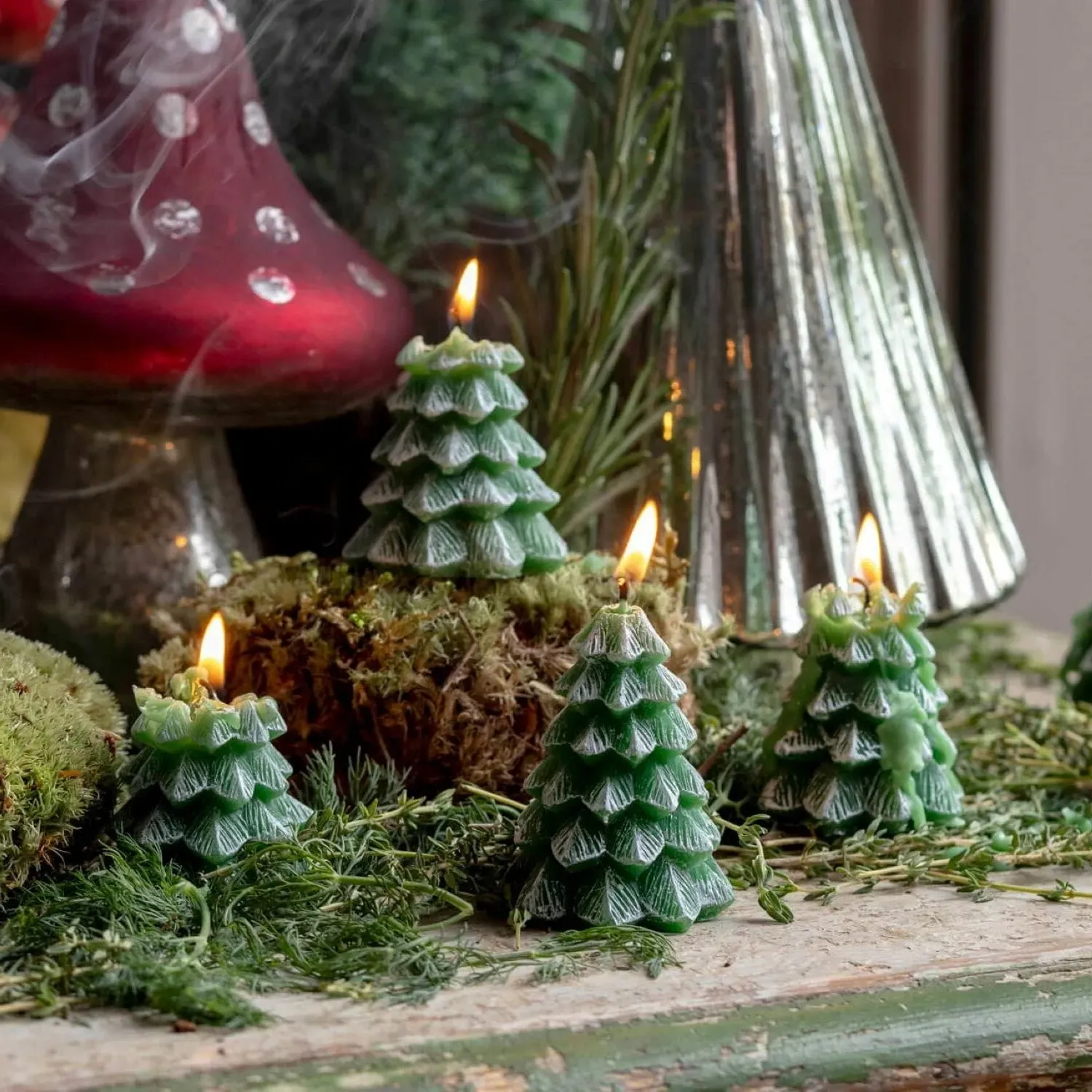 Set of Four Christmas Tree Candles - Green image