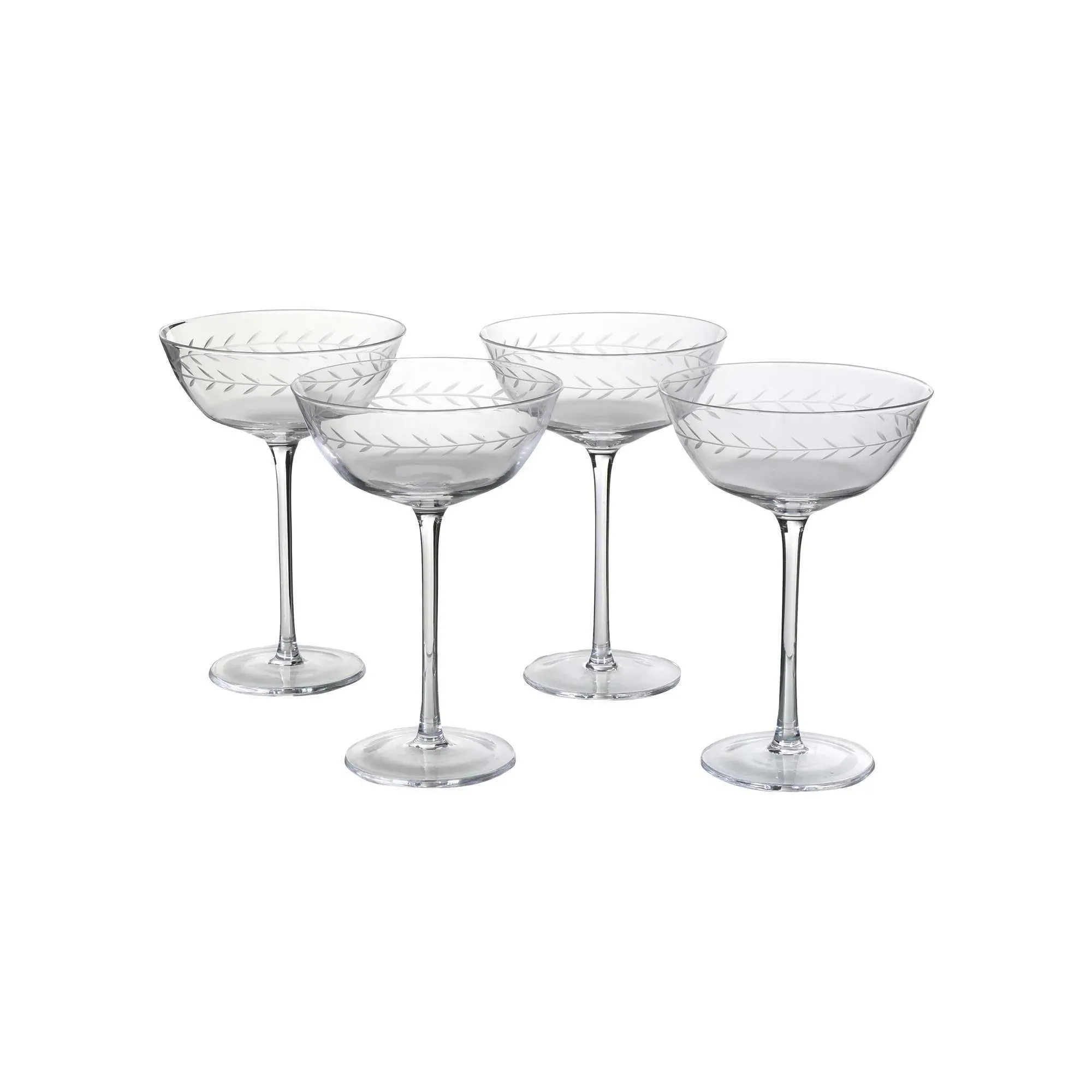 Set of Four Etched Garland Martini Glasses - Clear