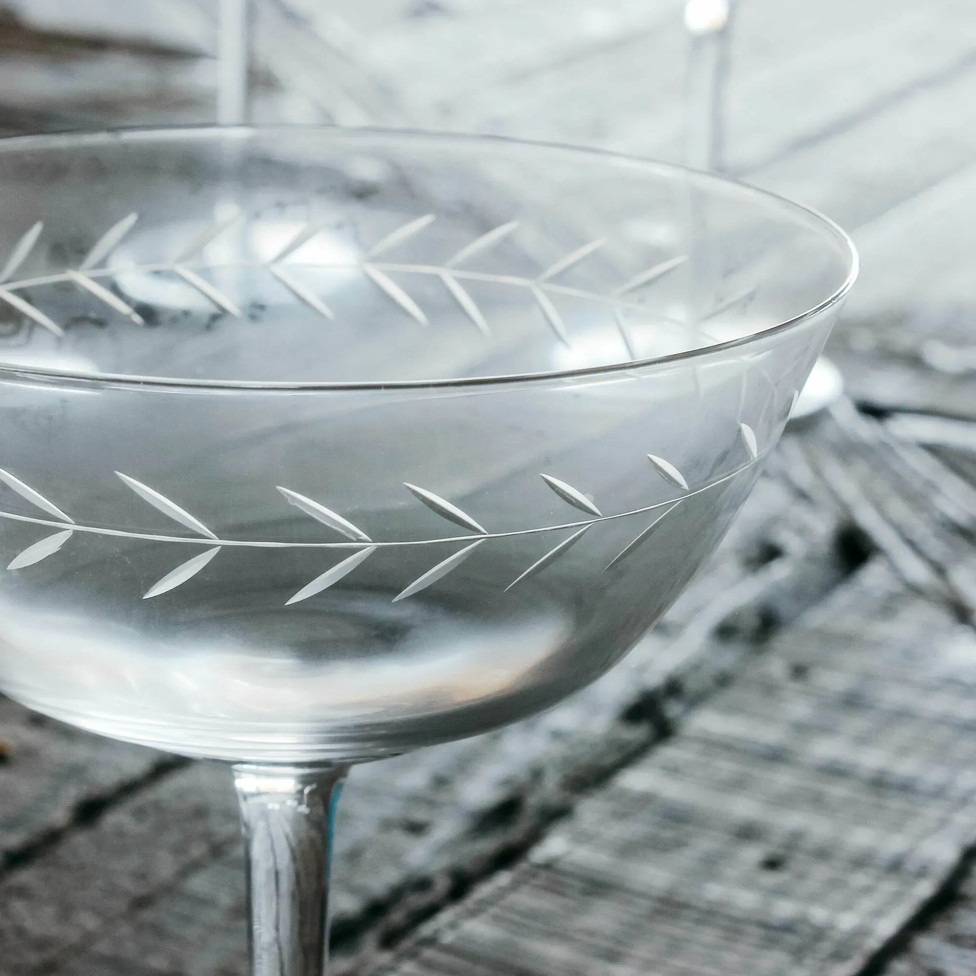 Set of Four Etched Garland Martini Glasses - Clear