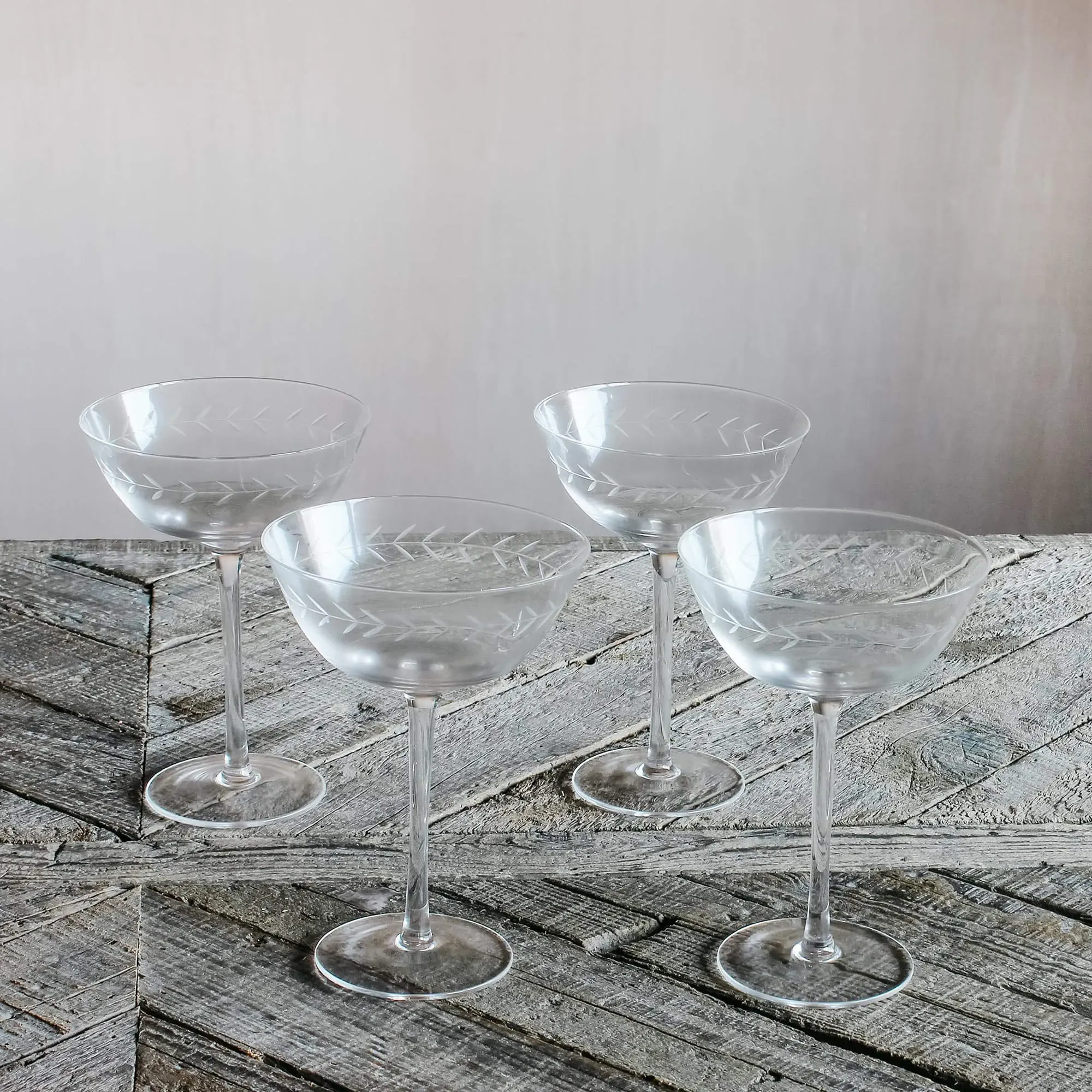 Set of Four Etched Garland Martini Glasses - Clear image