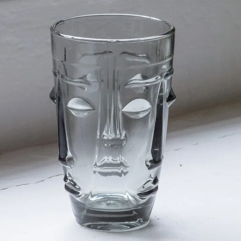 Set of Four Face Tumblers - Grey Glass