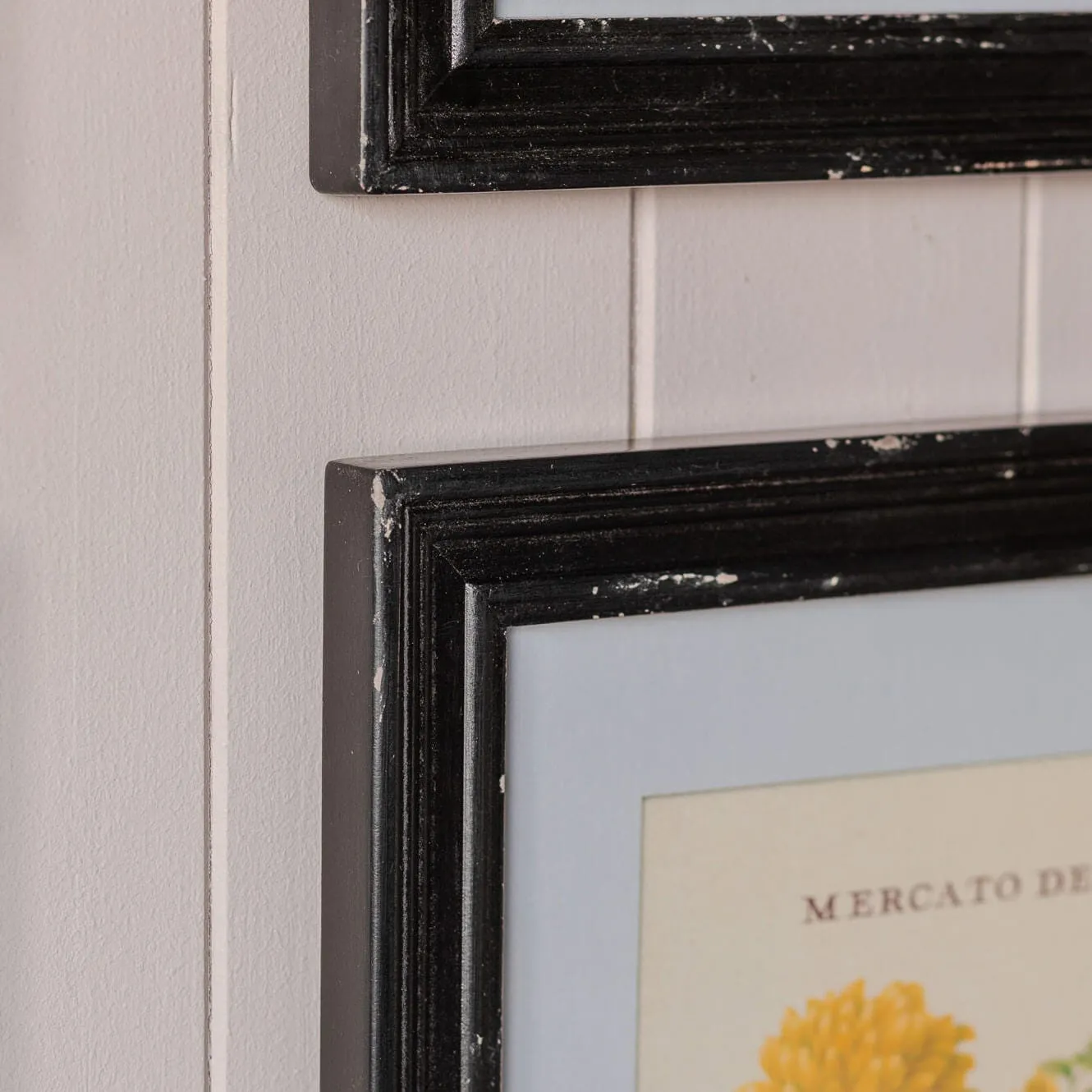 Set of Four Framed Vintage Flower Prints - Wood, Glass