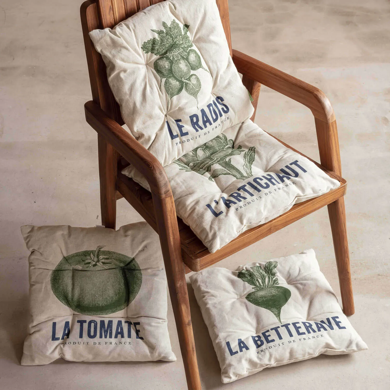 Set of Four Vegetable Print Seat Pads - Natural, Linen