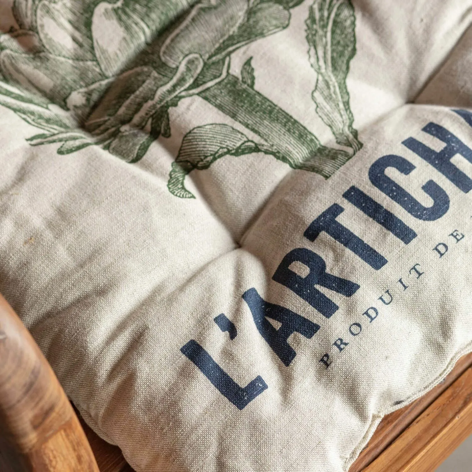 Set of Four Vegetable Print Seat Pads - Natural, Linen