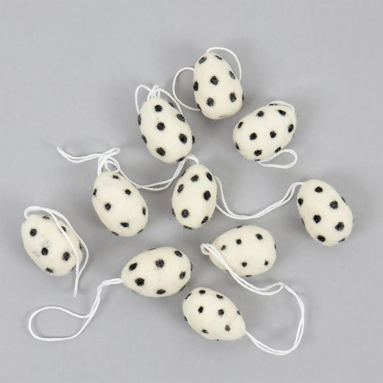 Set of Ten Spotty Egg Hanging Decorations - Wool