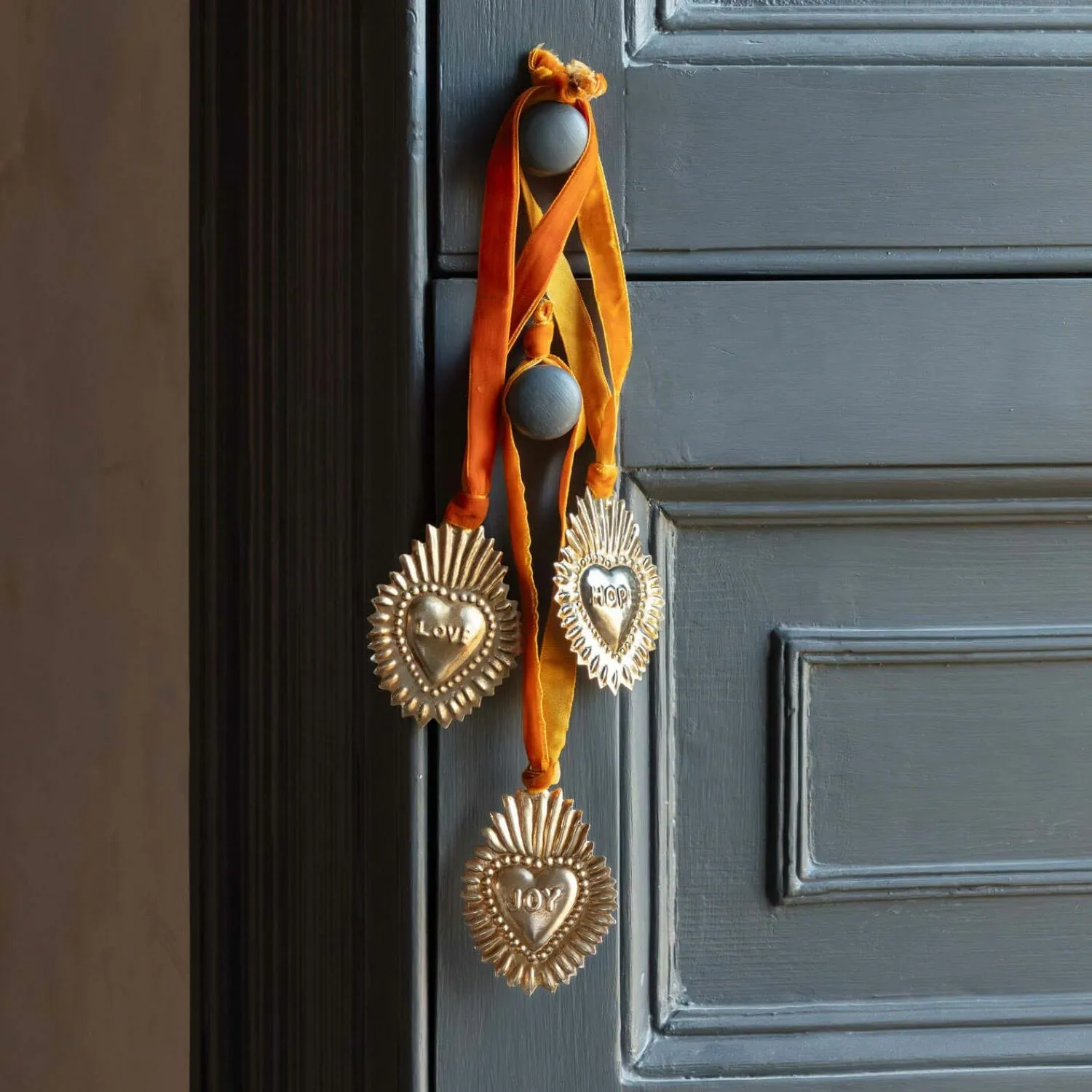 Set of Three Hanging Hearts - Orange, Iron image