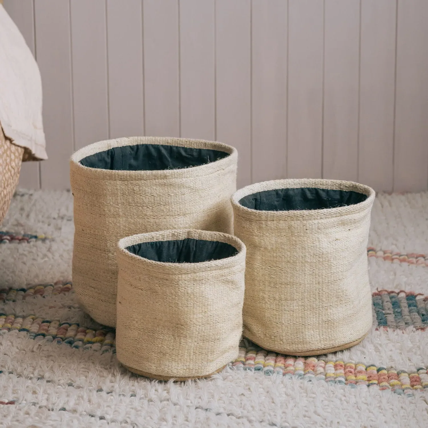 Set of Three Plain Natural Storage Baskets - Jute