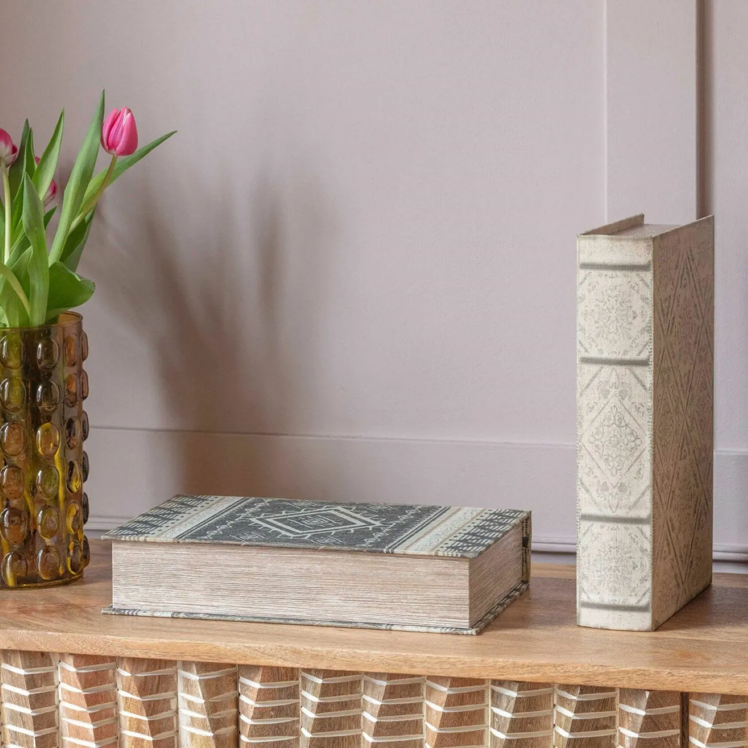 Set of Two Aztec Book Boxes - Linen, Wood