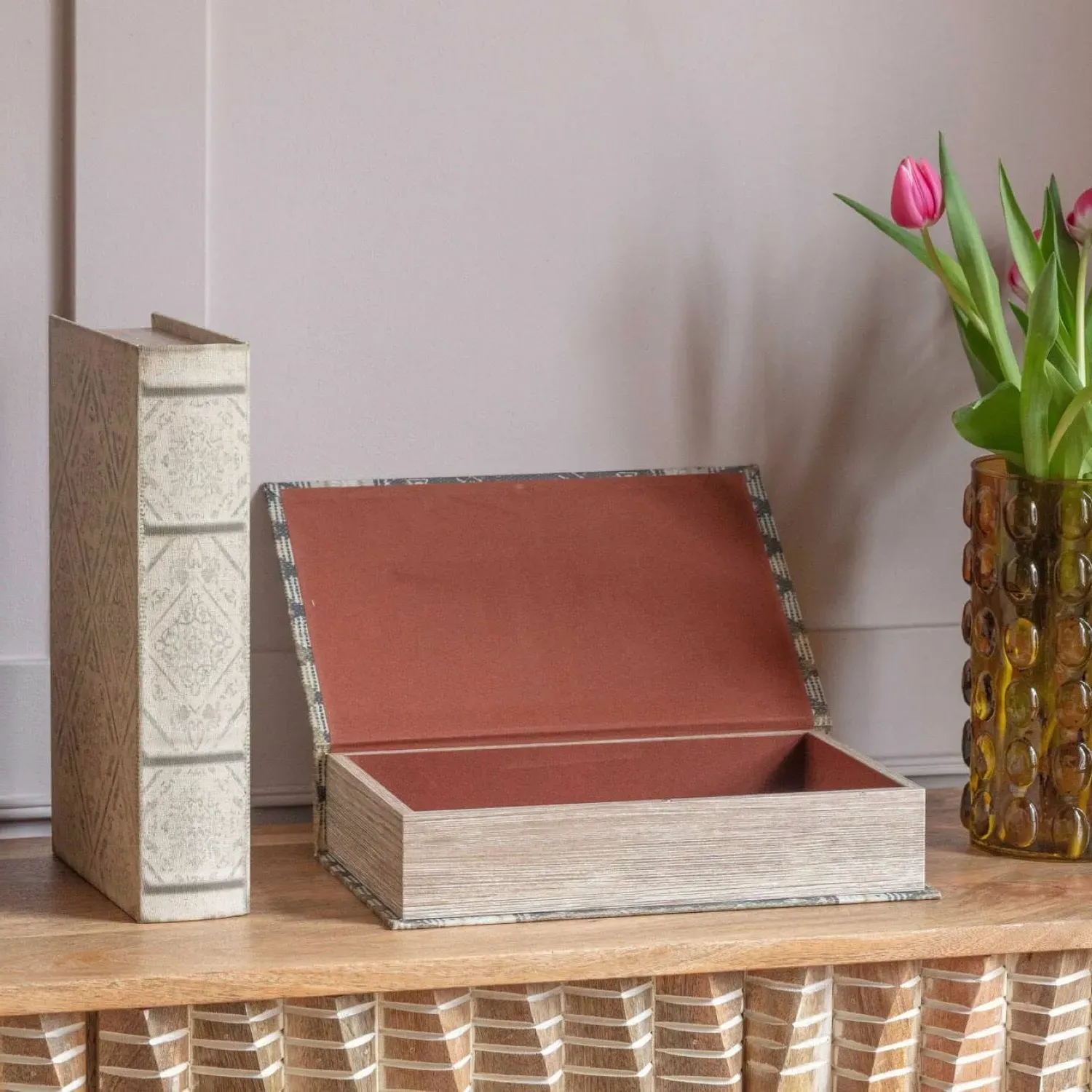 Set of Two Aztec Book Boxes - Linen, Wood