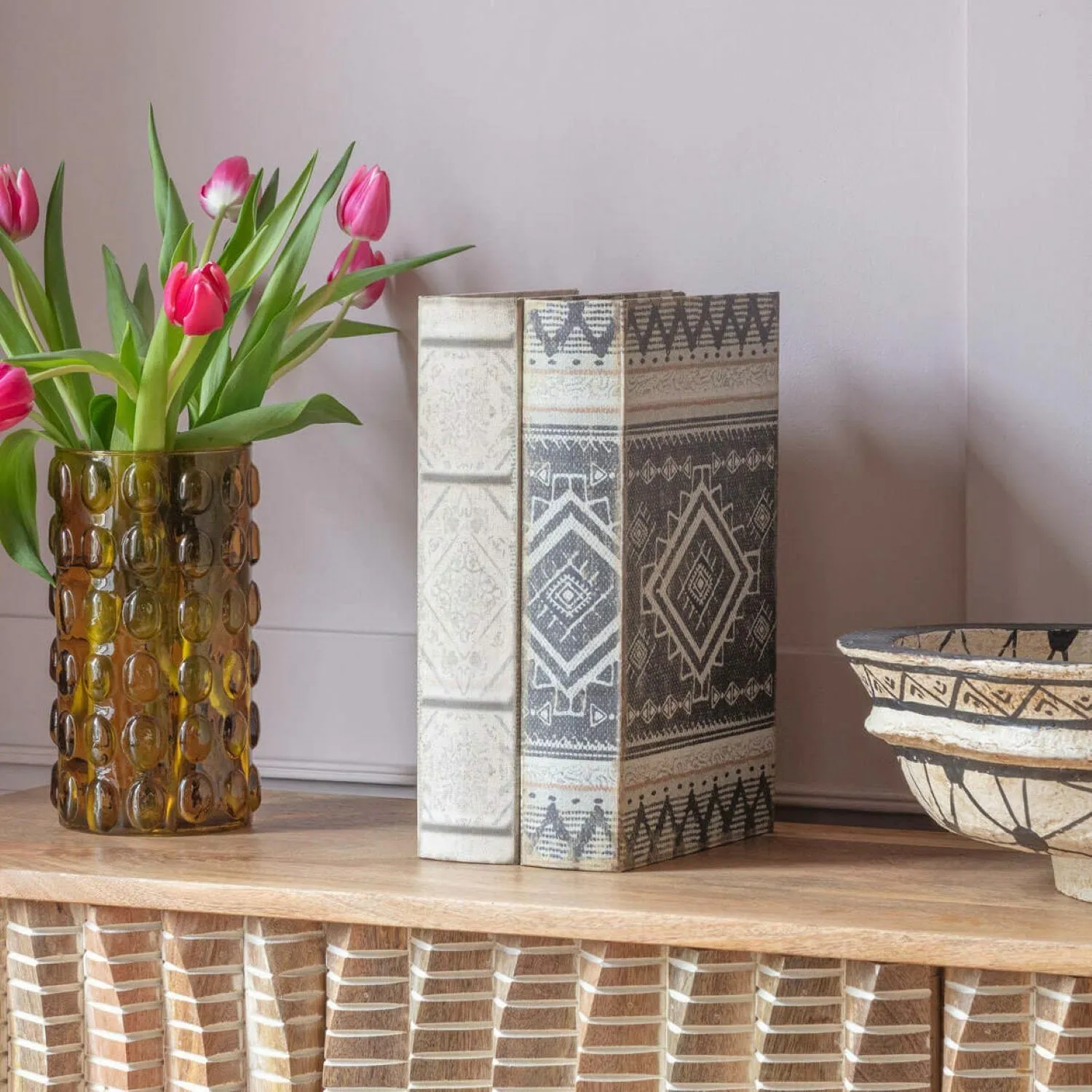 Set of Two Aztec Book Boxes - Linen, Wood