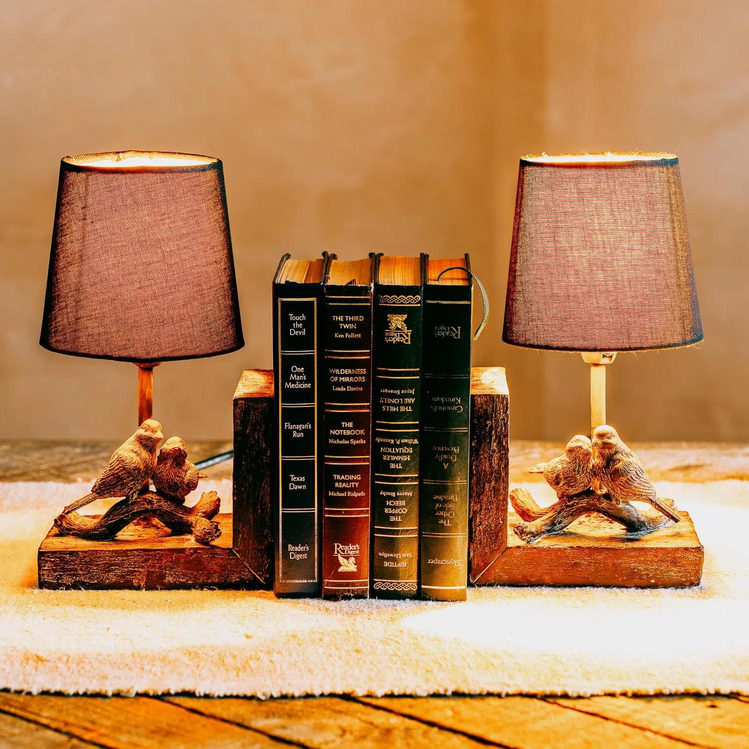 Set of Two Bird Bookend Table Lamps - Resin image