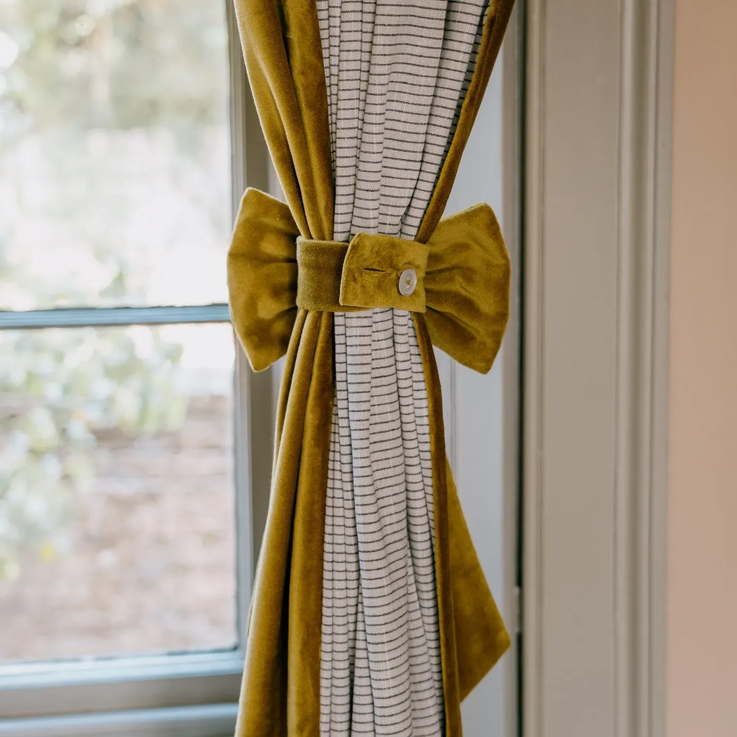 Set of Two Bow Curtain Tie Backs - Mustard, Velvet