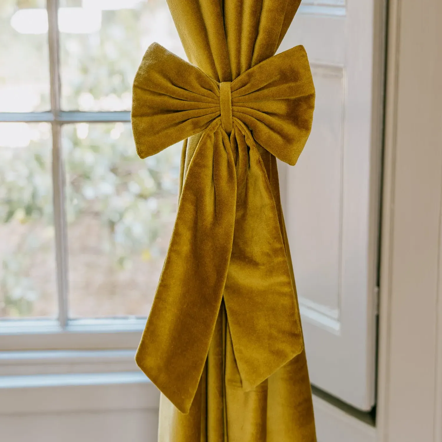 Set of Two Bow Curtain Tie Backs - Mustard, Velvet