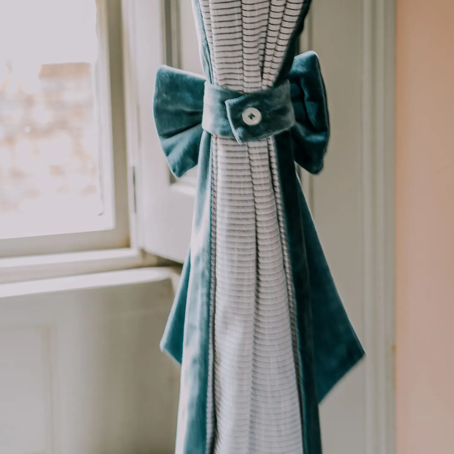 Set of Two Bow Curtain Tie Backs - Smoke Blue, Velvet