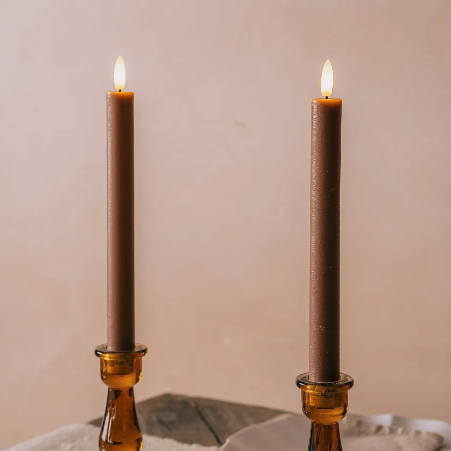 Set of Two Brown LED Dinner Candles - Brown