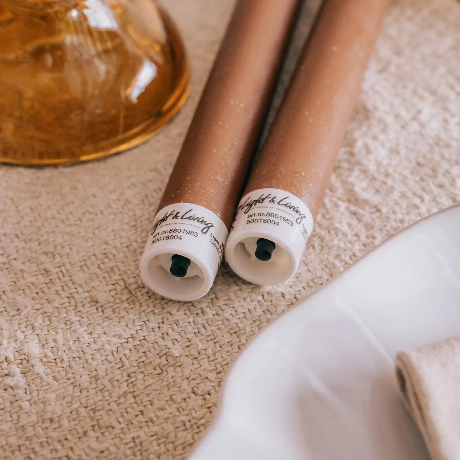 Set of Two Brown LED Dinner Candles - Brown