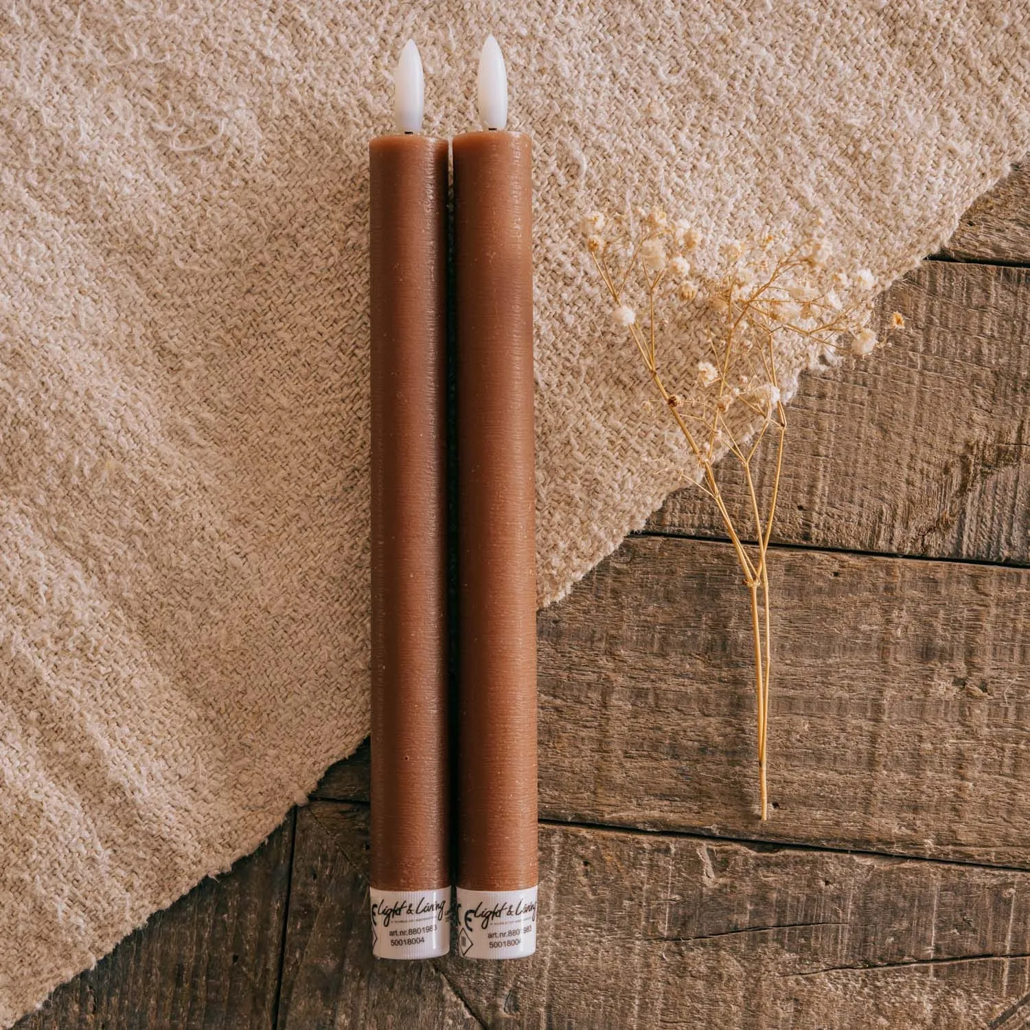 Set of Two Brown LED Dinner Candles - Brown