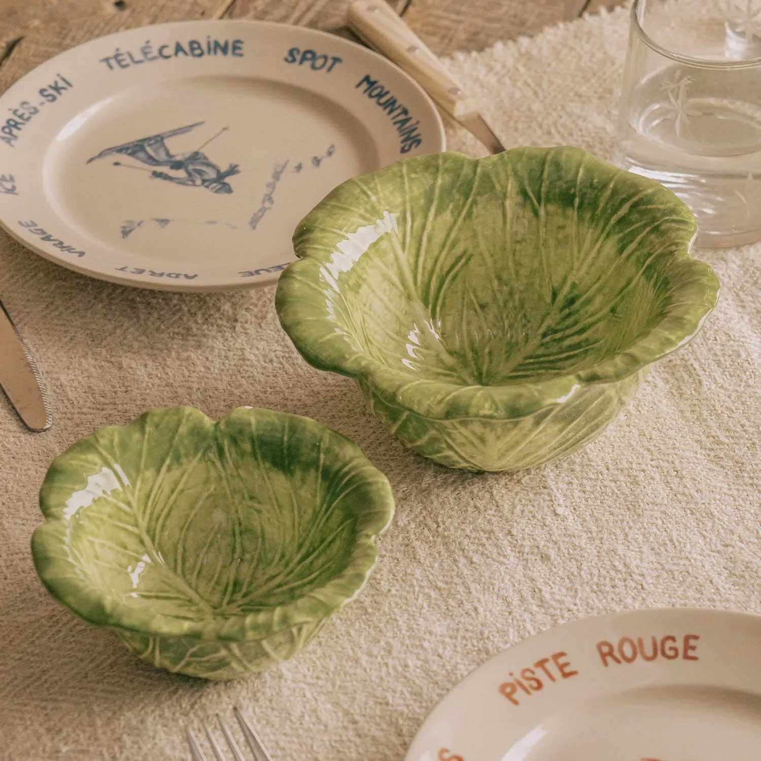 Set of Two Cabbage Bowls - Green, Ceramic image