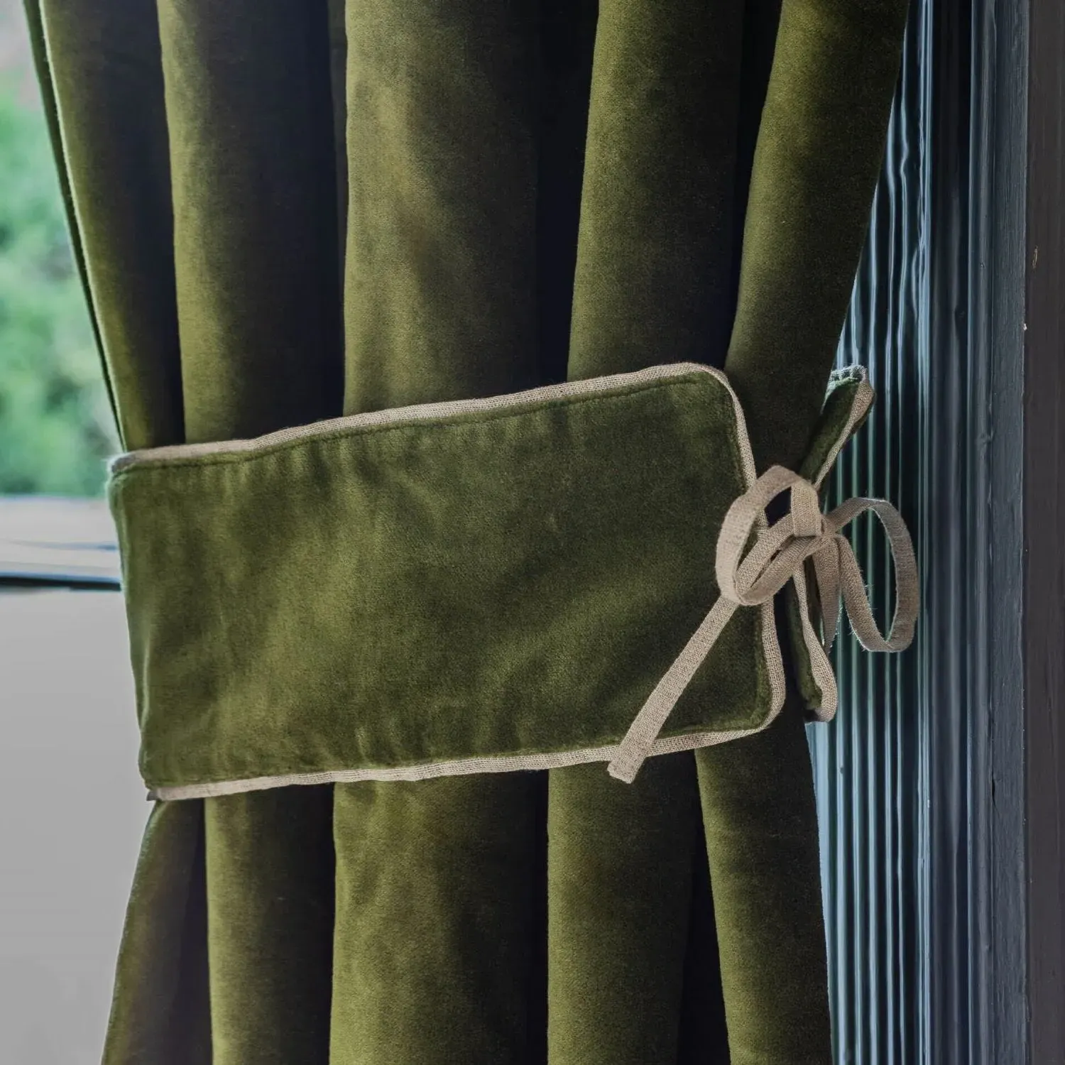 Set of Two Curtain Tie Backs - Avocado, Velvet