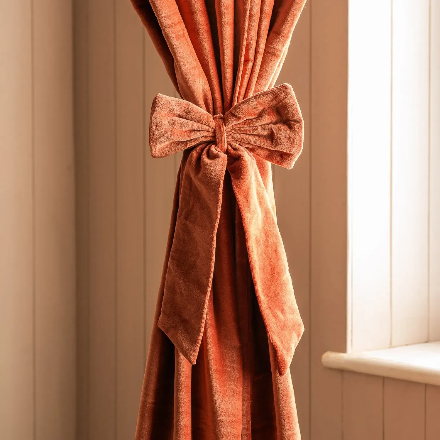 Set of Two Curtain Tie Backs - Burnt Sienna, Velvet