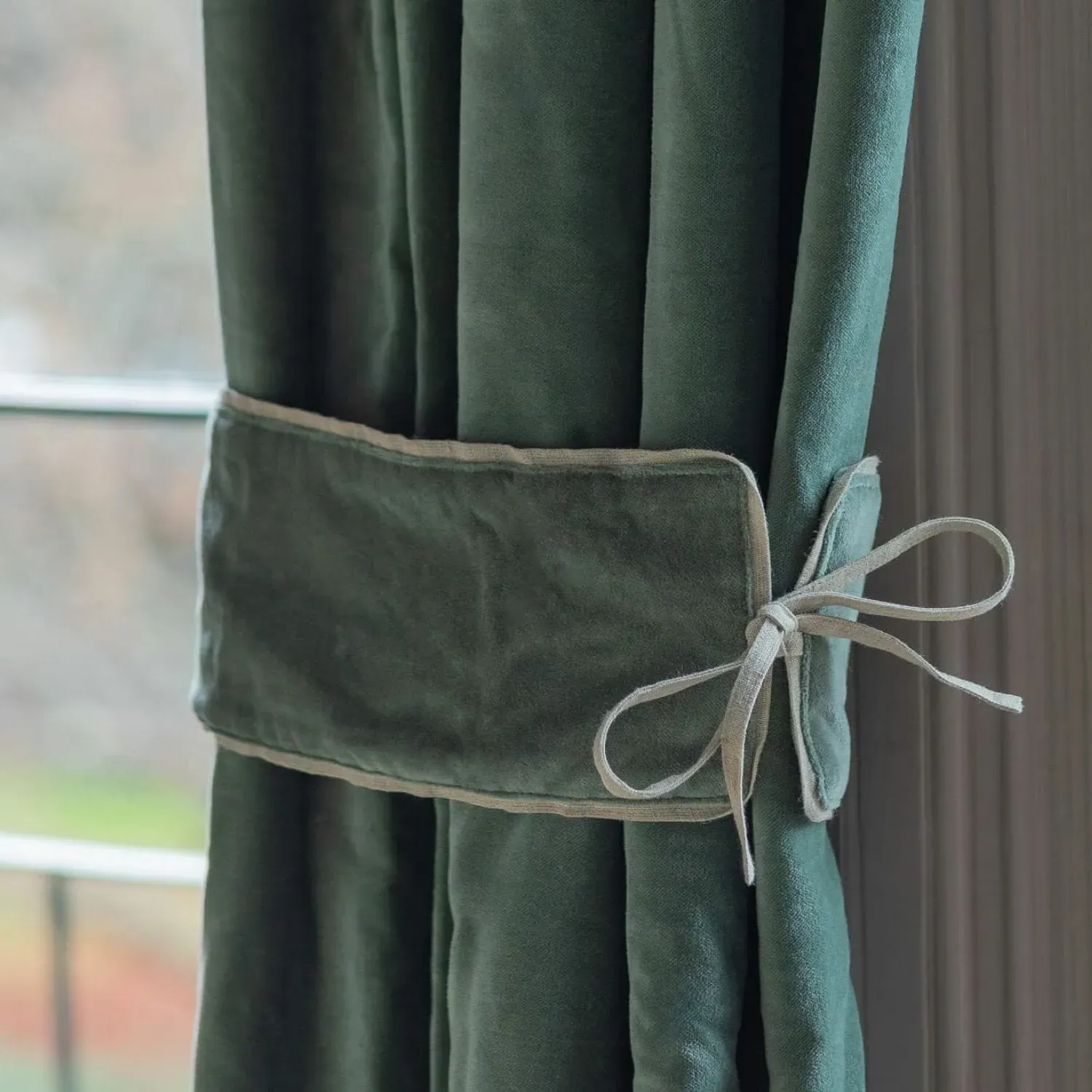 Set of Two Curtain Tie Backs - Dark Sage, Velvet