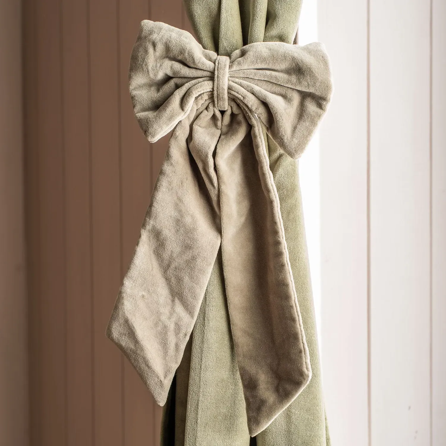 Set of Two Curtain Tie Backs - Pale Sage, Velvet