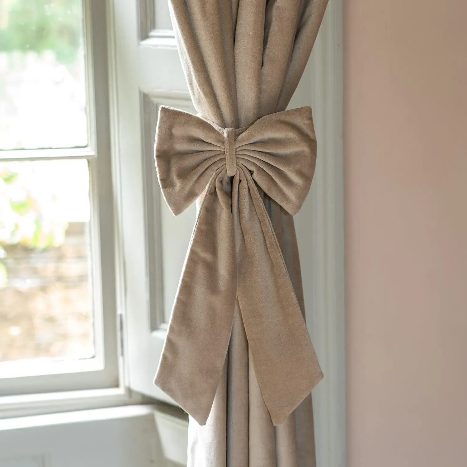 Set of Two Curtain Tie Backs - Sand, Velvet