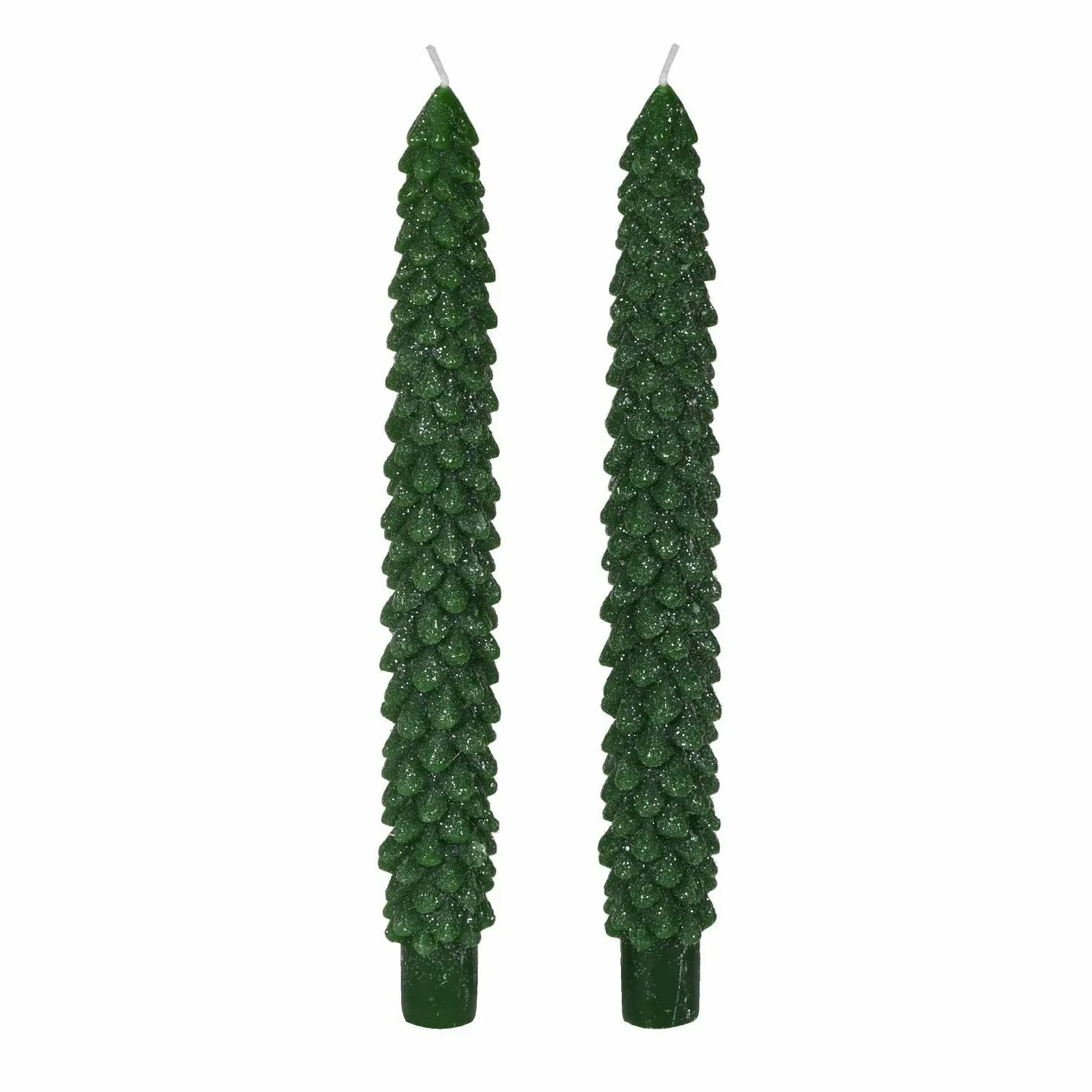 Set of Two Emerald Tree Dinner Candles - Green
