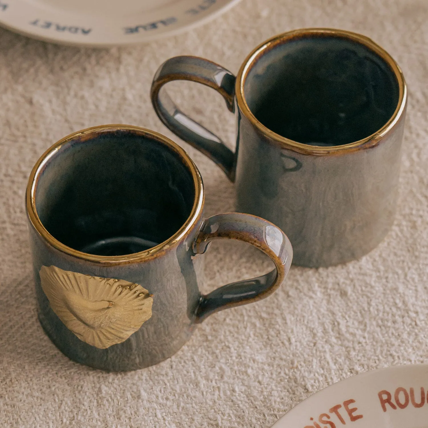 Set of Two Ex-Voto Gold Heart Mugs - Mauve, Stoneware