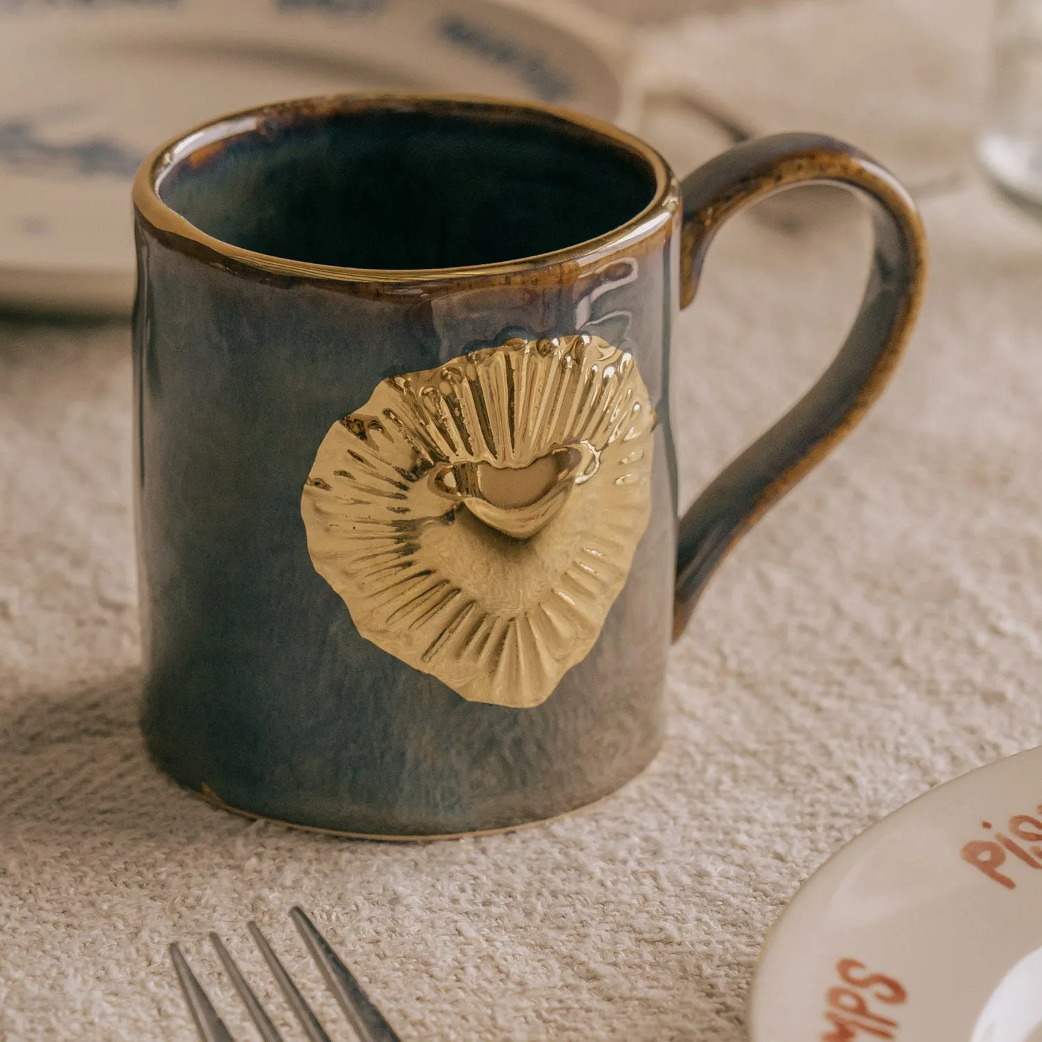 Set of Two Ex-Voto Gold Heart Mugs - Mauve, Stoneware