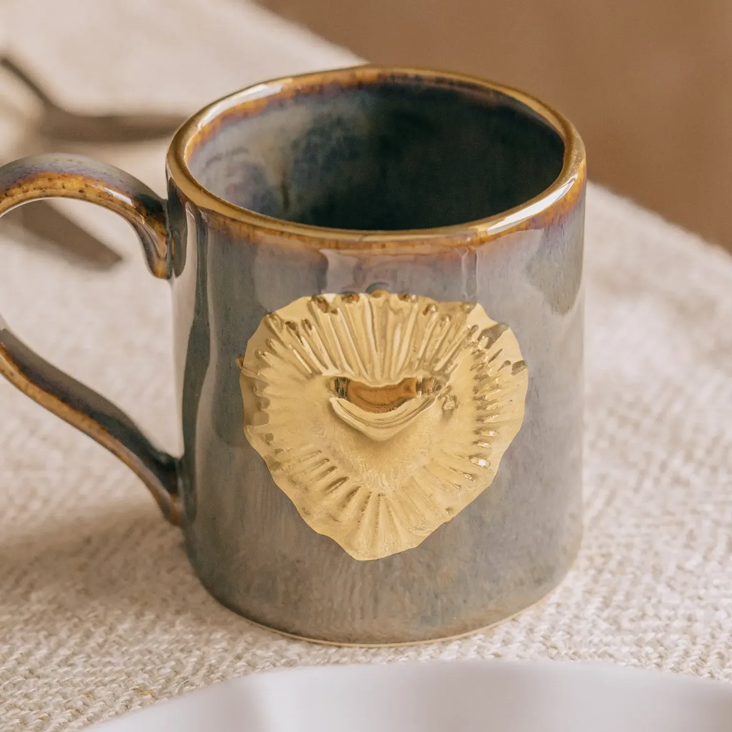 Set of Two Ex-Voto Gold Heart Mugs - Mauve, Stoneware