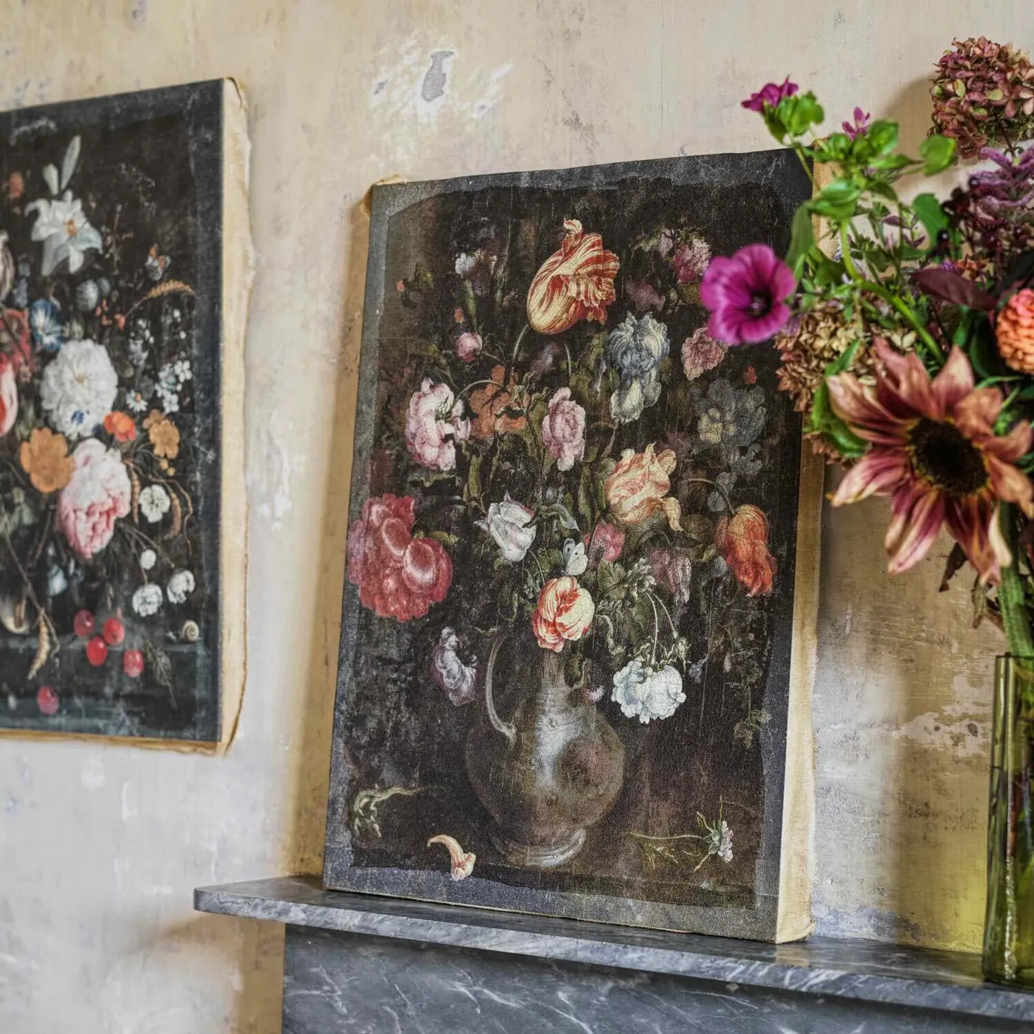 Set of Two Floral Canvas Prints - Pink, Orange