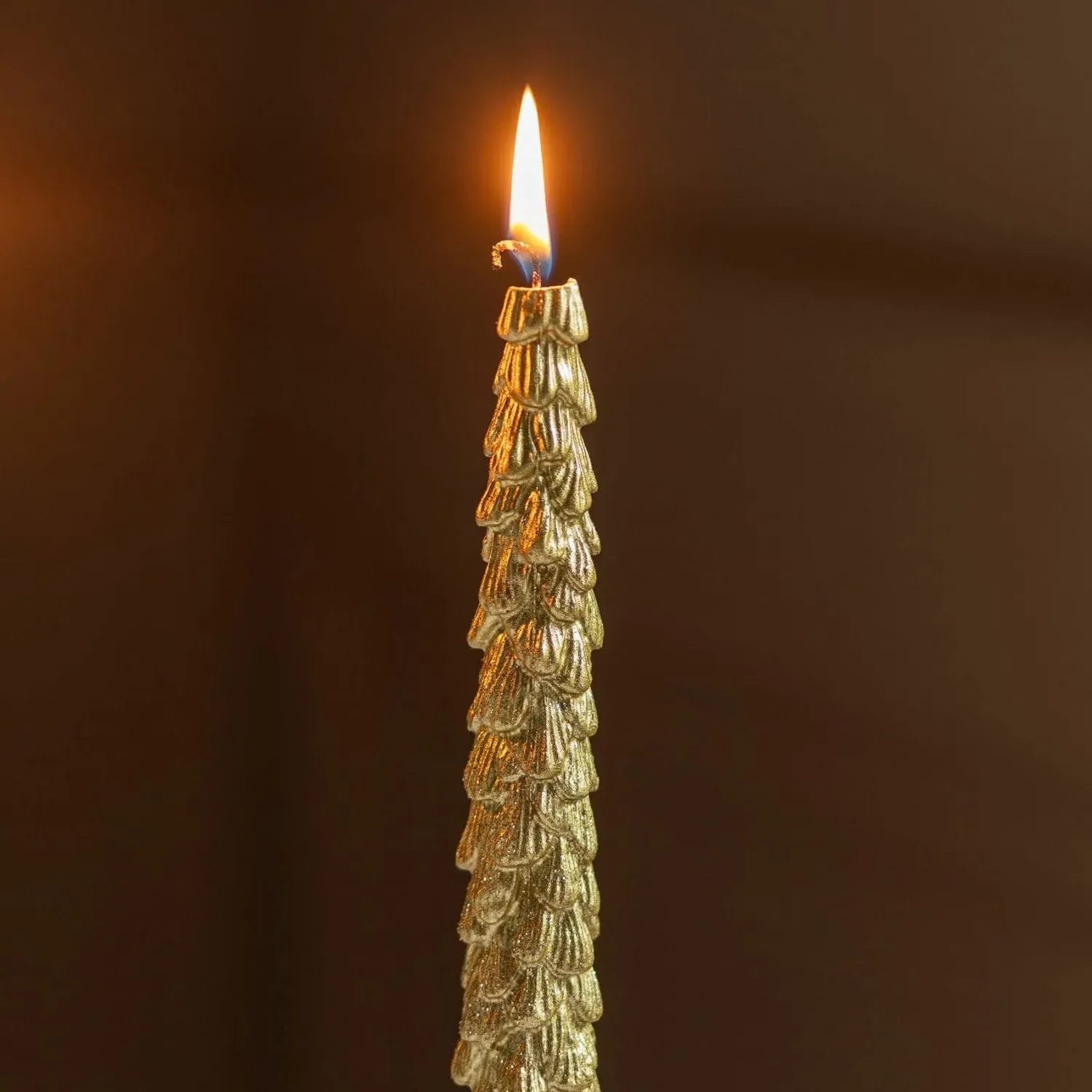 Set of Two Gold Tree Dinner Candles - Gold